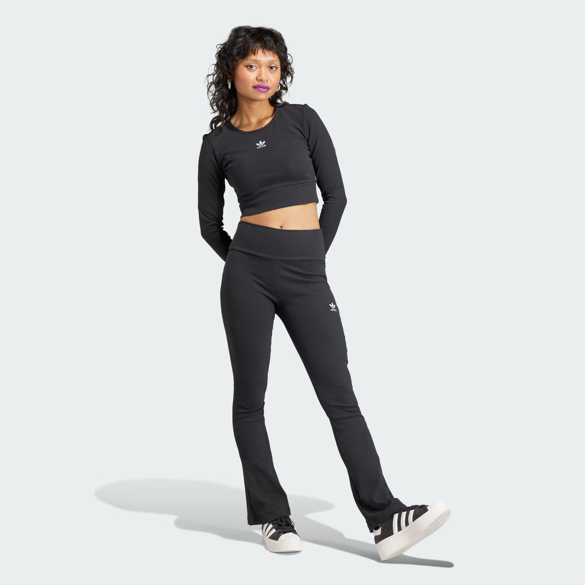 Adidas Originals | ESSENTIALS RIB FLARED PANTS { BLACK - view 6
