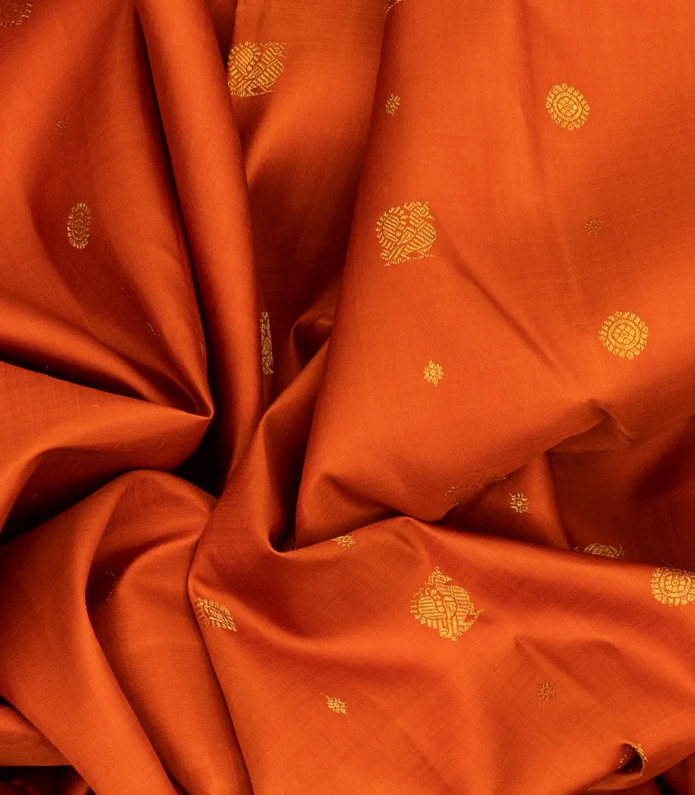 RmKV Orange Handloom Kanchipuram Korvai Silk Saree With Annam Buttas - view 4