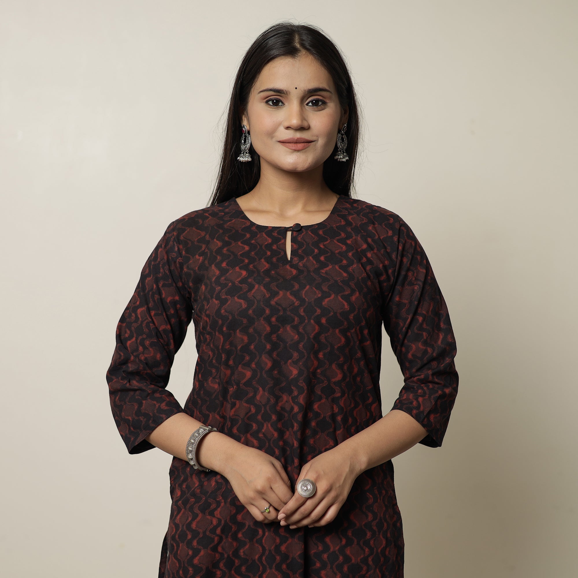 ITOKRI CASUALS Black - Akola Hand Block Printed Cotton Long Straight Kurta 19