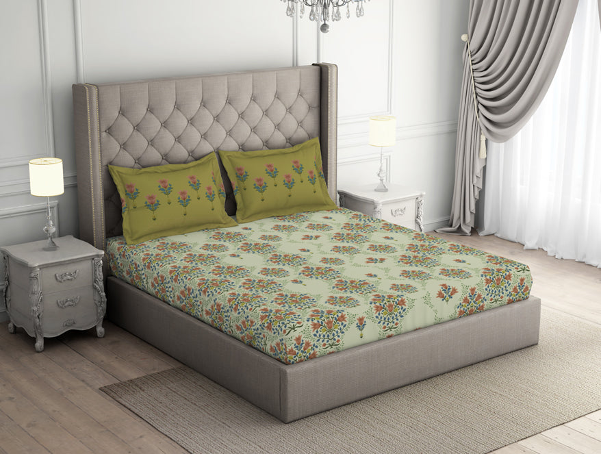 Spaces India Floral Pear Sorbet - Light Yellow 100% Cotton Double Bedsheet - Queens Garden By Spaces - view 2