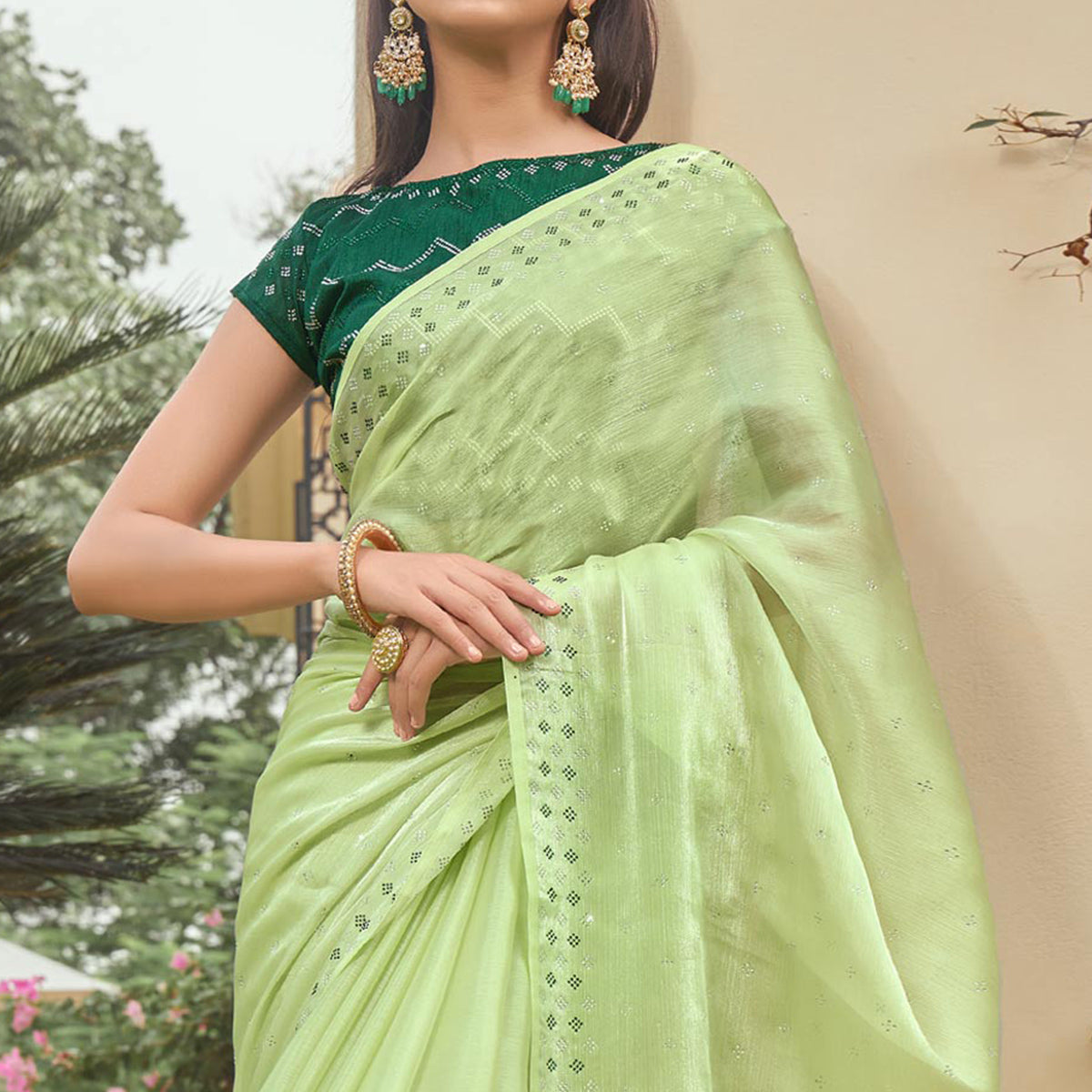 BlackTree green-embroidered-tissue-saree – Women's - view 3