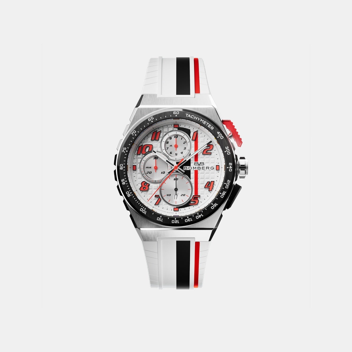 Bomberg Apex Racing Men Quartz White Dial Chronograph Silicone Watch NT42CHSP.01-1.12