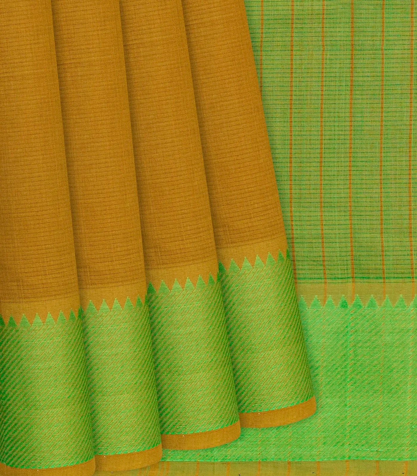 RmKV Sage Green Handloom Mangalagiri Cotton Saree With Stripes-Sage Green