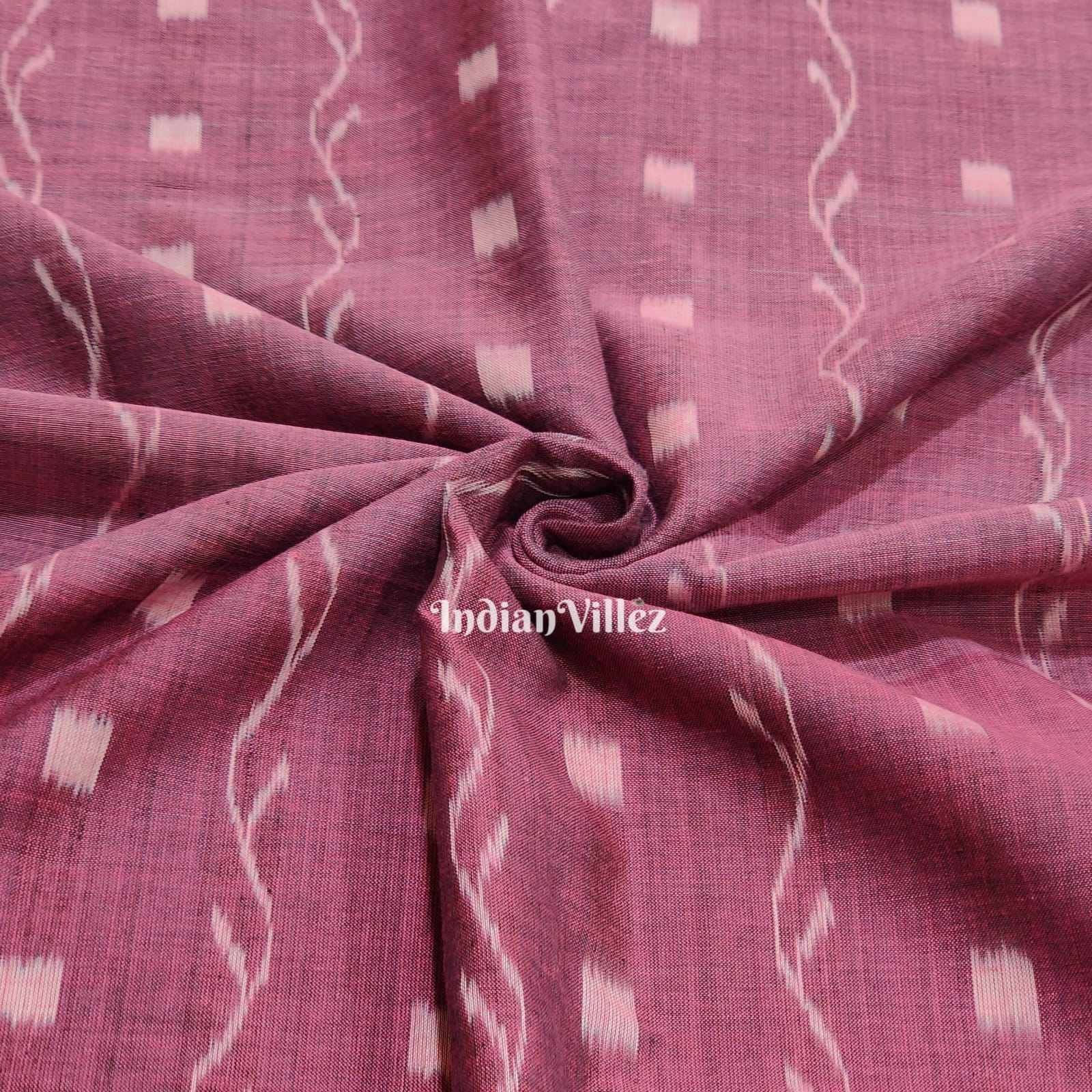 IndianVillèz Onion Pink Tipa Design Sambalpuri Odisha Ikat Cotton Fabric