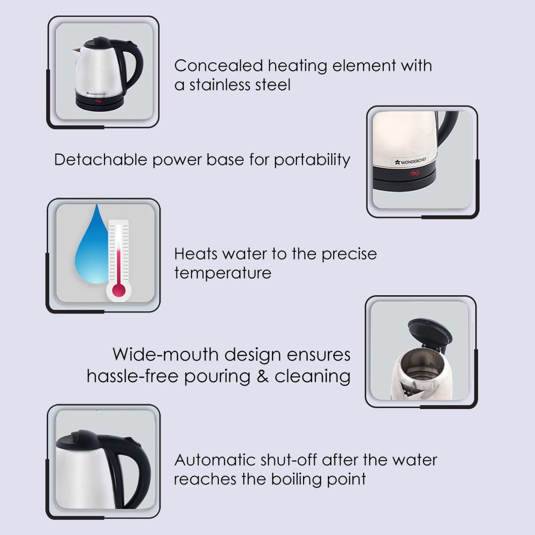 Wonderchef Prato Automatic Stainless Steel Cordless Electric Kettle, 1.5 Litres, - view 11