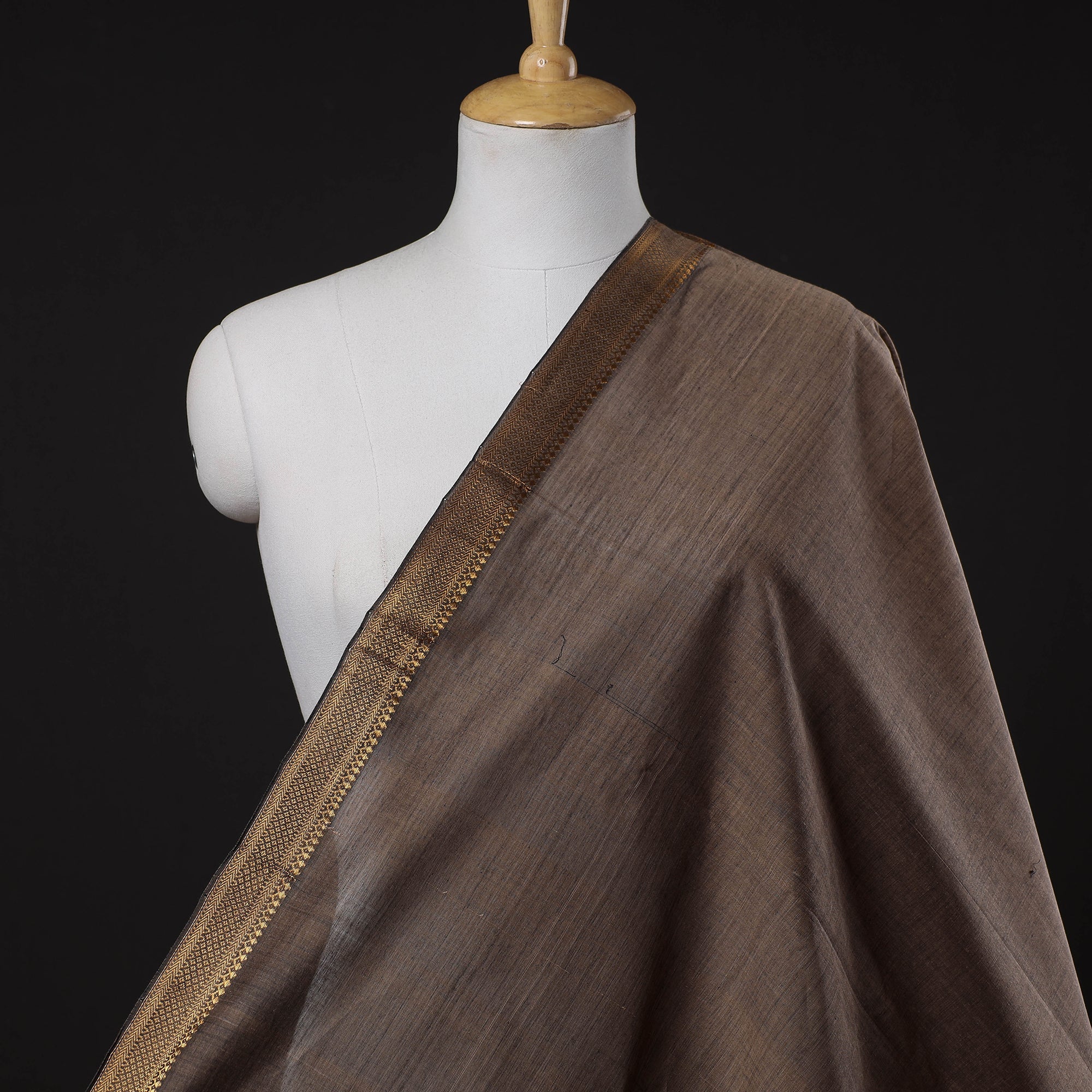 DASTKAR Brown - Original Mangalagiri Handloom Cotton Zari Border Fabric