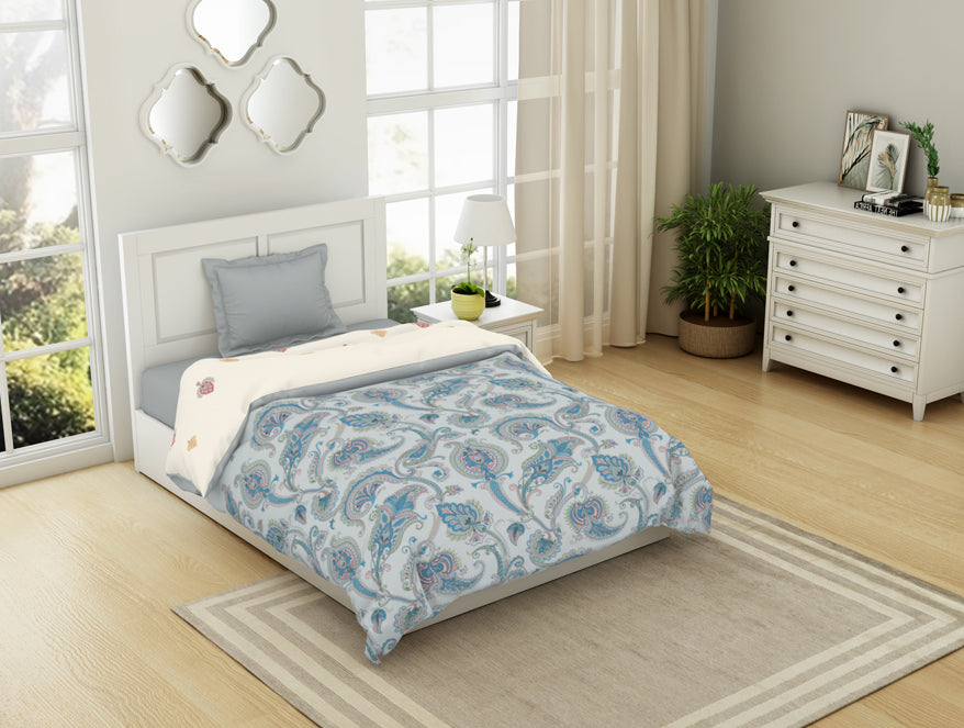 Spaces India Floral Brilliant White - White 100% Cotton Shell Single Quilt / AC Comforter - Bohemia By Spaces - view 2