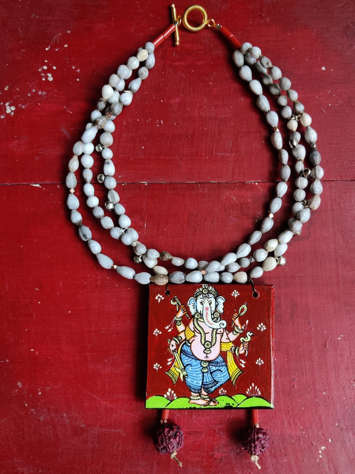 Madhukari Shri Ganesh Pattachitra Hand-painted Natural Necklace