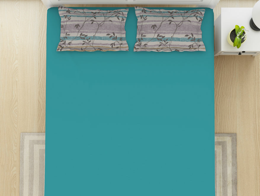 Spaces India Solid Teal/Brintwhte - Teal 100% Cotton King Size Bedsheet - Gypsy By Spaces - view 3