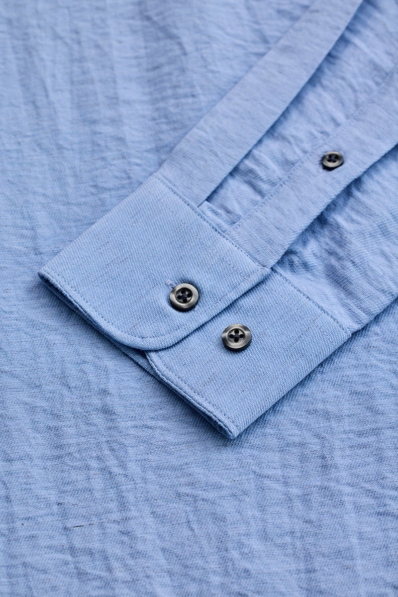 SNITCH Blue Textured Linen Blend Shirt - view 8