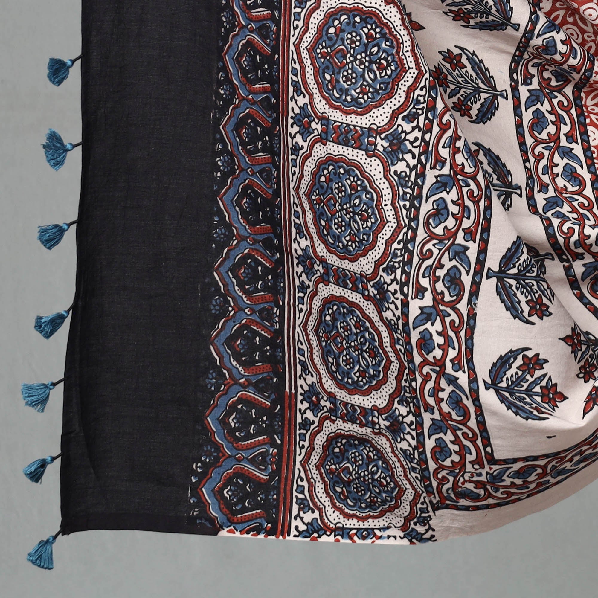 AJRAKH BY JABBAR KHATRI Black - 3pc Ajrakh Block Printed Natural Dyed Cotton Suit Material Set 15 - view 4