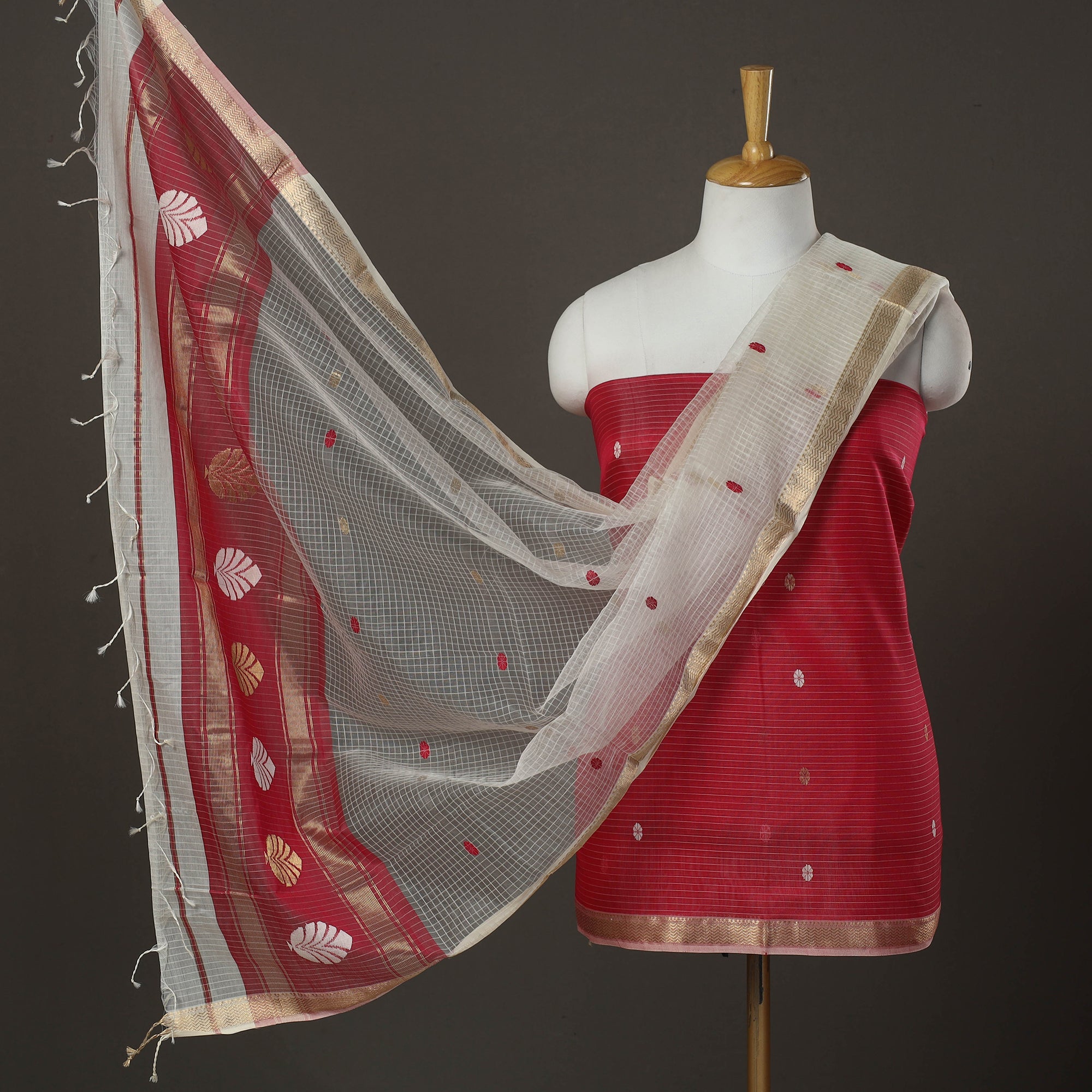 CHANDERI BY RAUPH KHAN 3pc Zari Buti Handloom Chanderi Silk Dress Material 03