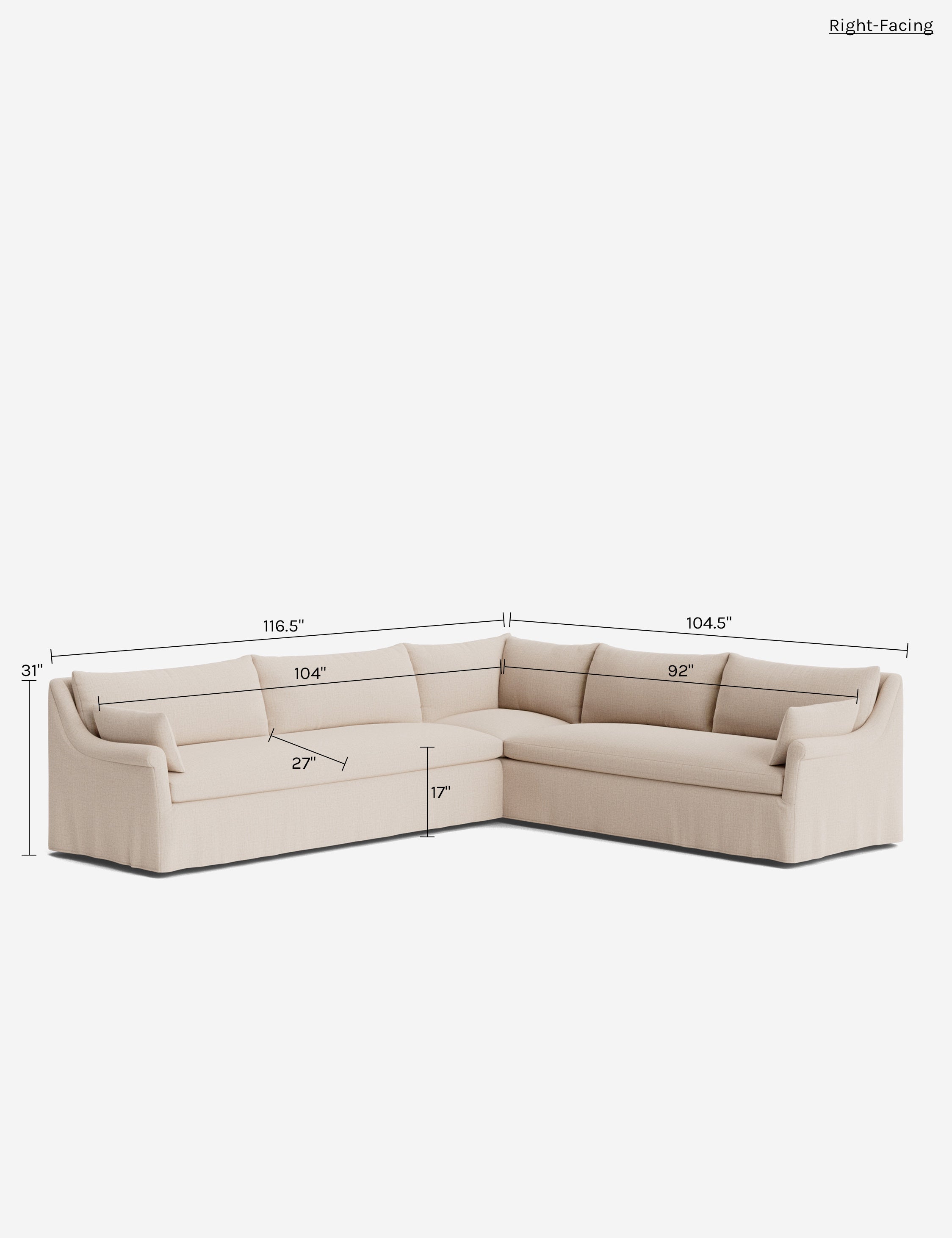 Lulu and Georgia Portola Rolled Arm Slipcover Corner Sectional Sofa - view 136