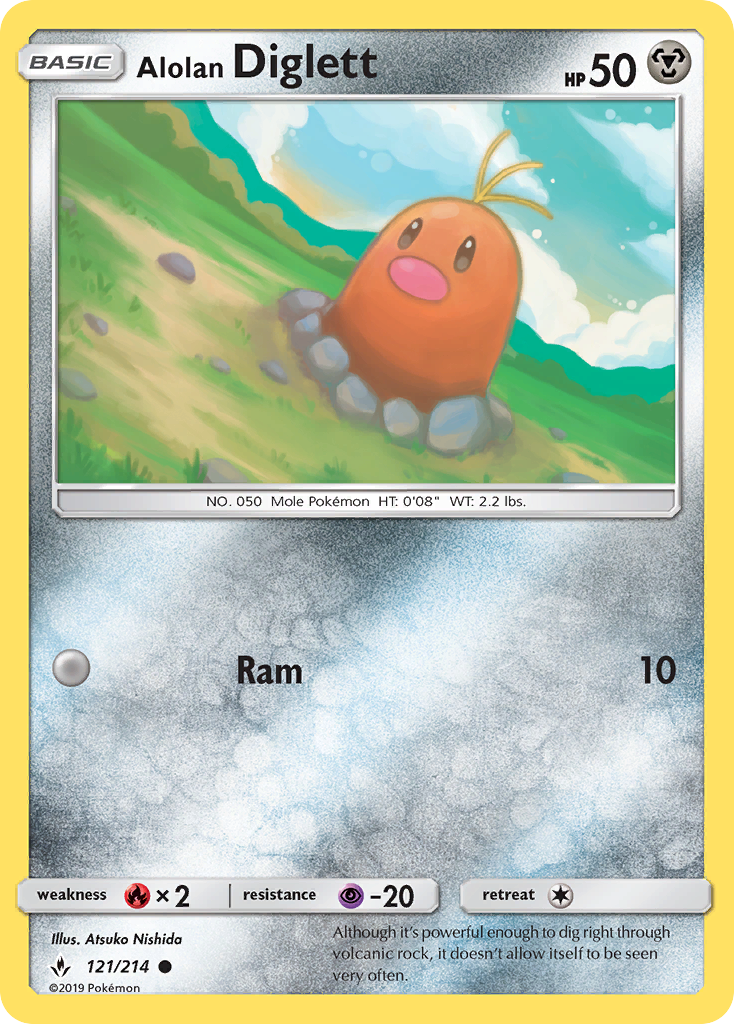 Common sm10-121 non-holo – Pokémon Alolan Diglett - 121/214 - Common [sm10-121] [Non-Holo] - Alolan Diglett - 121/214 - Common