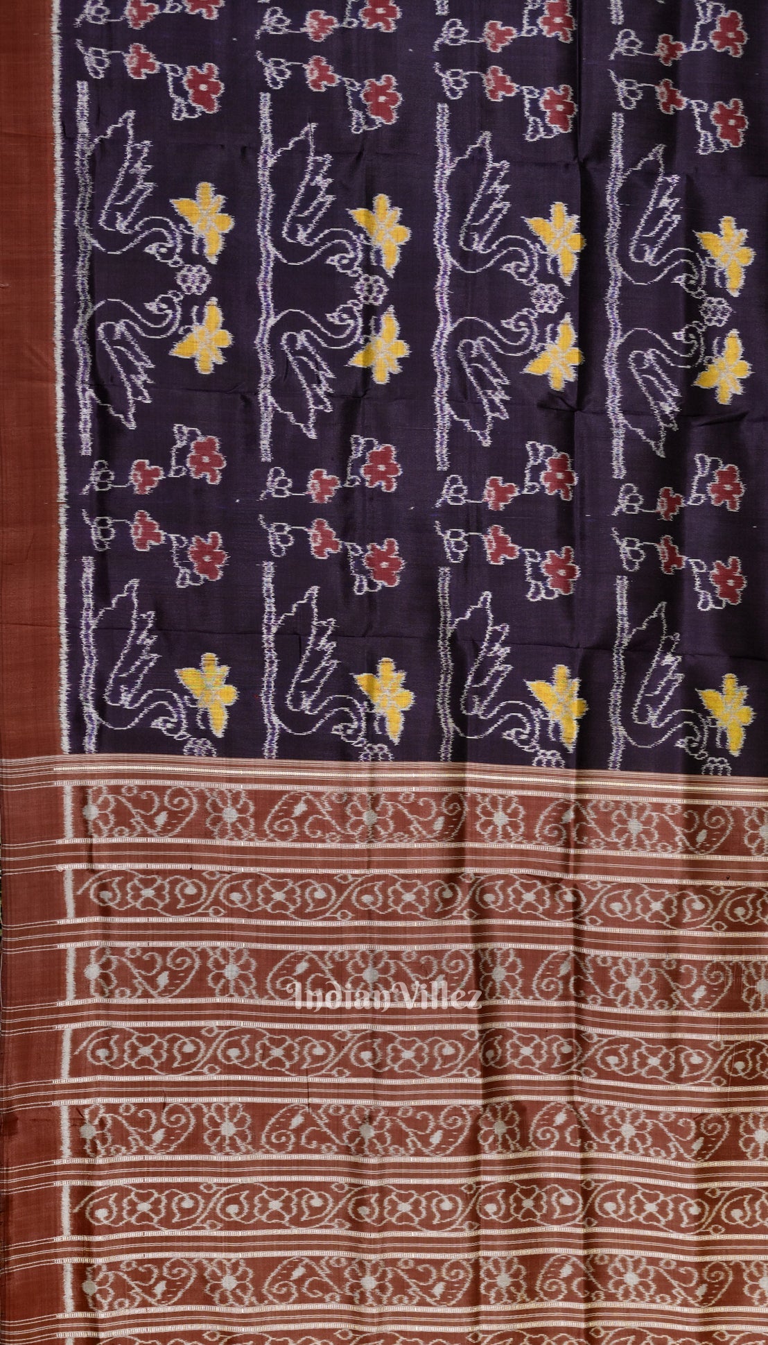 IndianVillèz Midnight Blue Floral Contemporary Designer Ikat Silk Saree - view 4