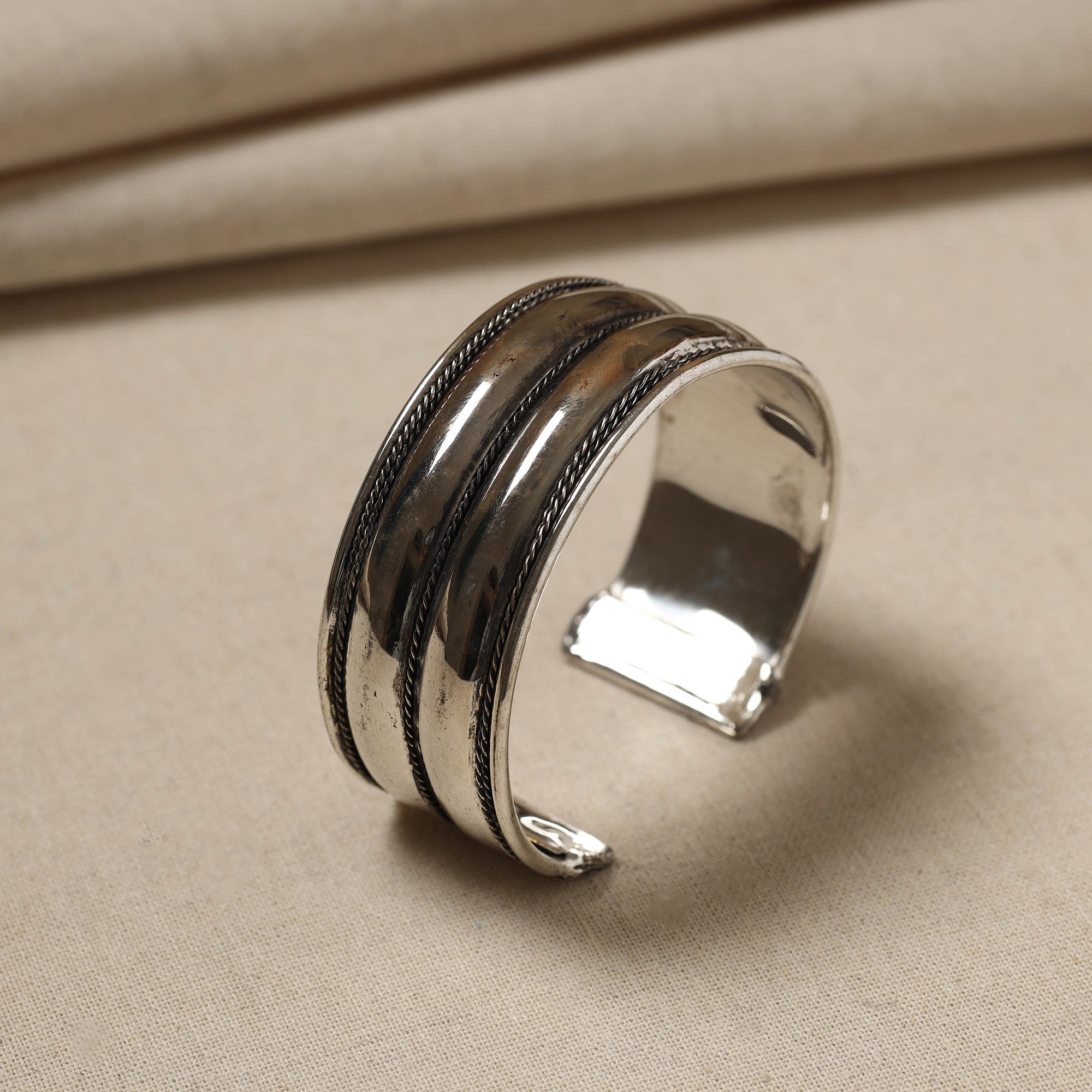 WHITE RIVER STORIES Antique Finish Oxidised German Silver Bangle / Cuff Bracelet (Adjustable) - view 2