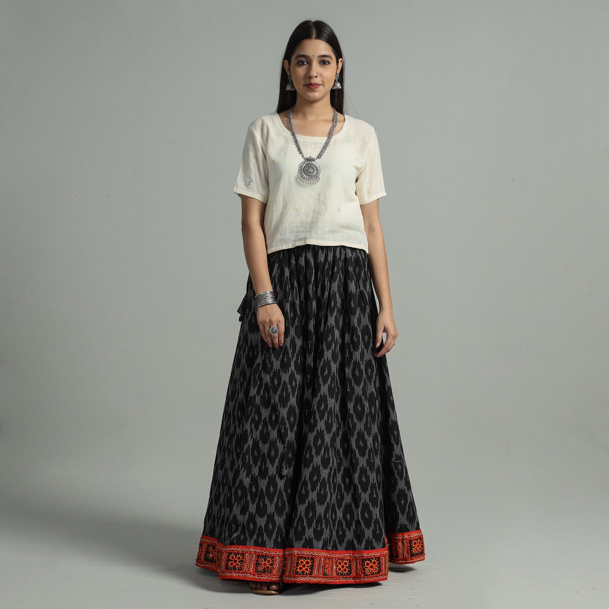 NOORI BAZAR Black - 24 Kali Cotton Pochampally Ikat Skirt 34