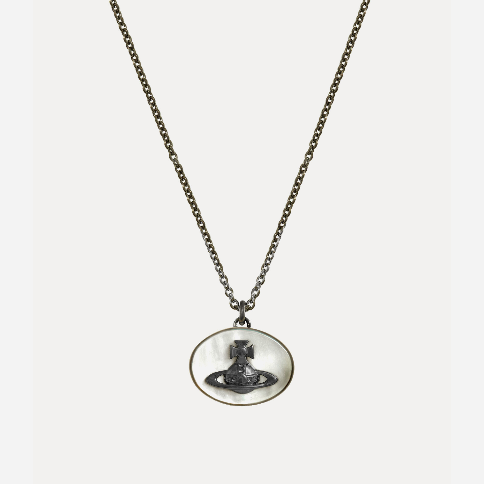 Vivienne Westwood Man. Eliza Pendant Necklace Ruthenium / Grey, White Mop