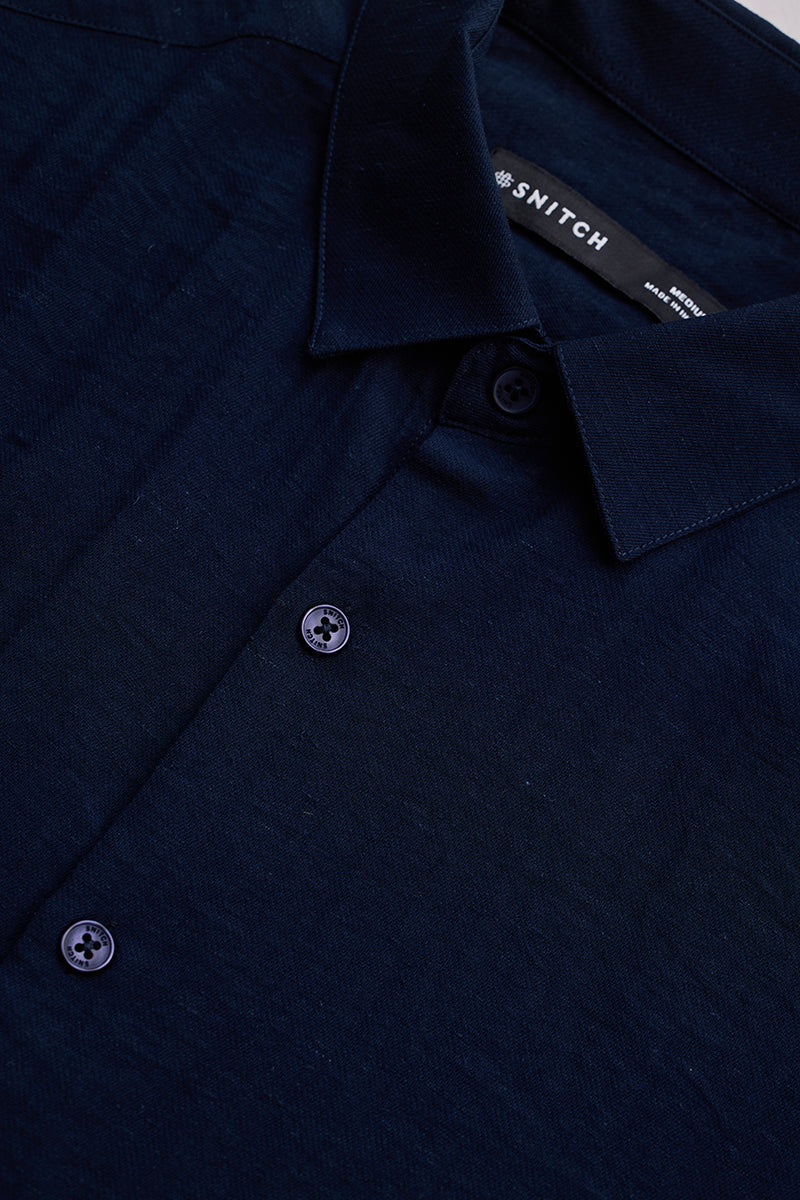 SNITCH Navy Slim Fit Linen Shirt - view 2