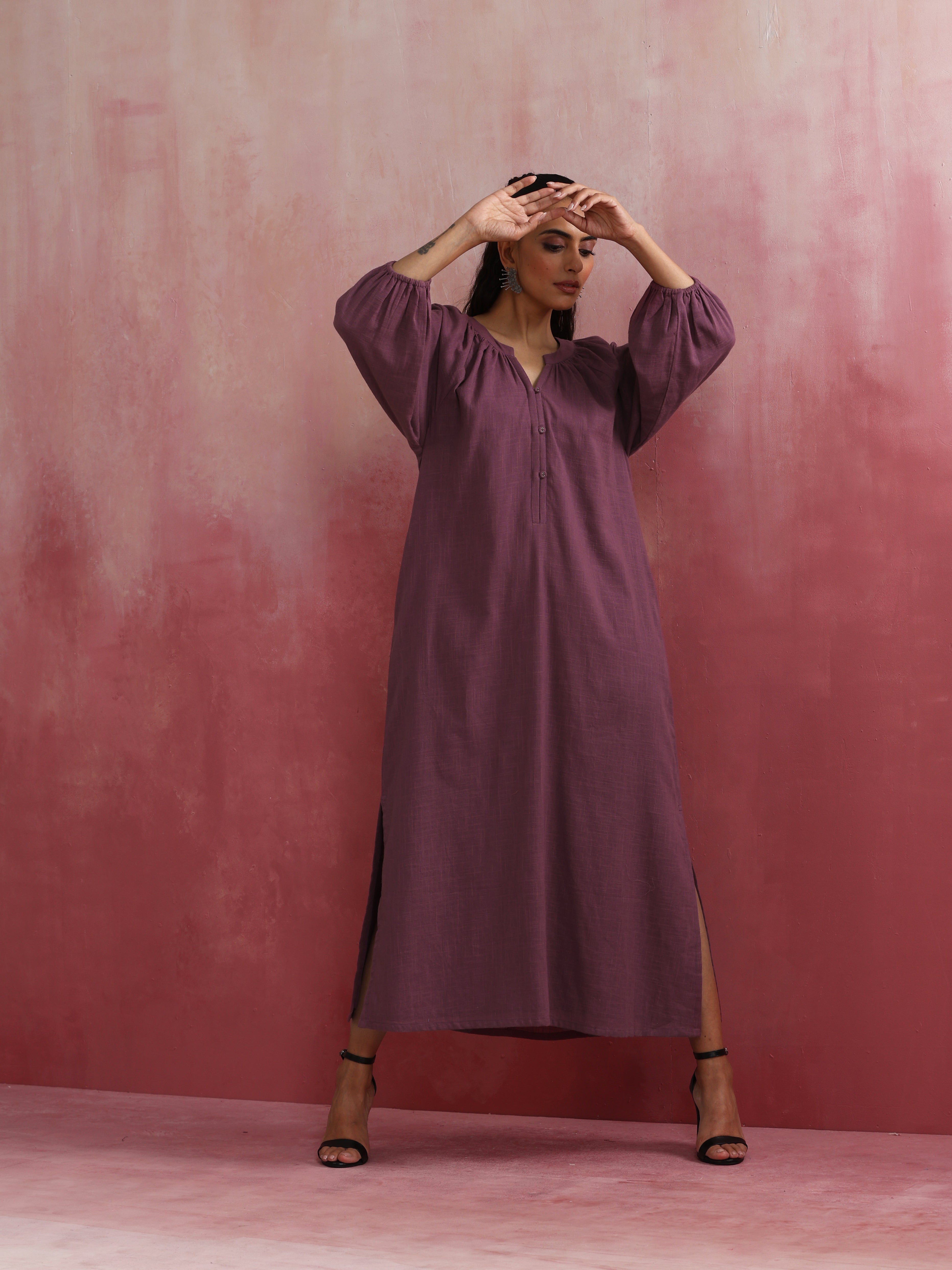 trueBrowns Light Purple Cotton Dobby Dress - view 3