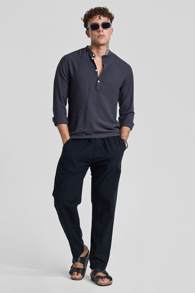 SNITCH Charcoal Grey Textured Slim Fit Kurta - view 3