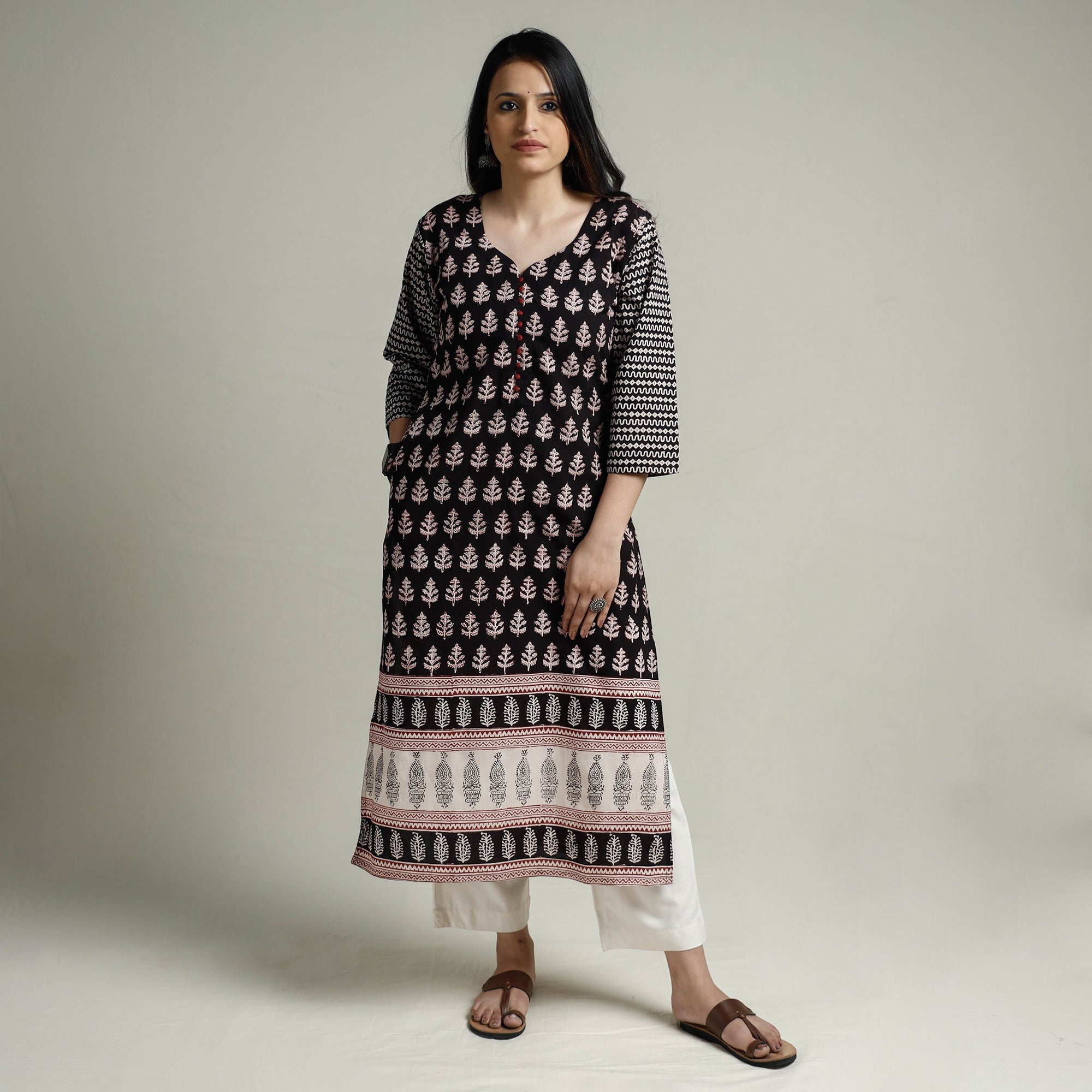 ITOKRI CASUALS Black - Block Print Cotton Straight Bagh Kurta - view 2