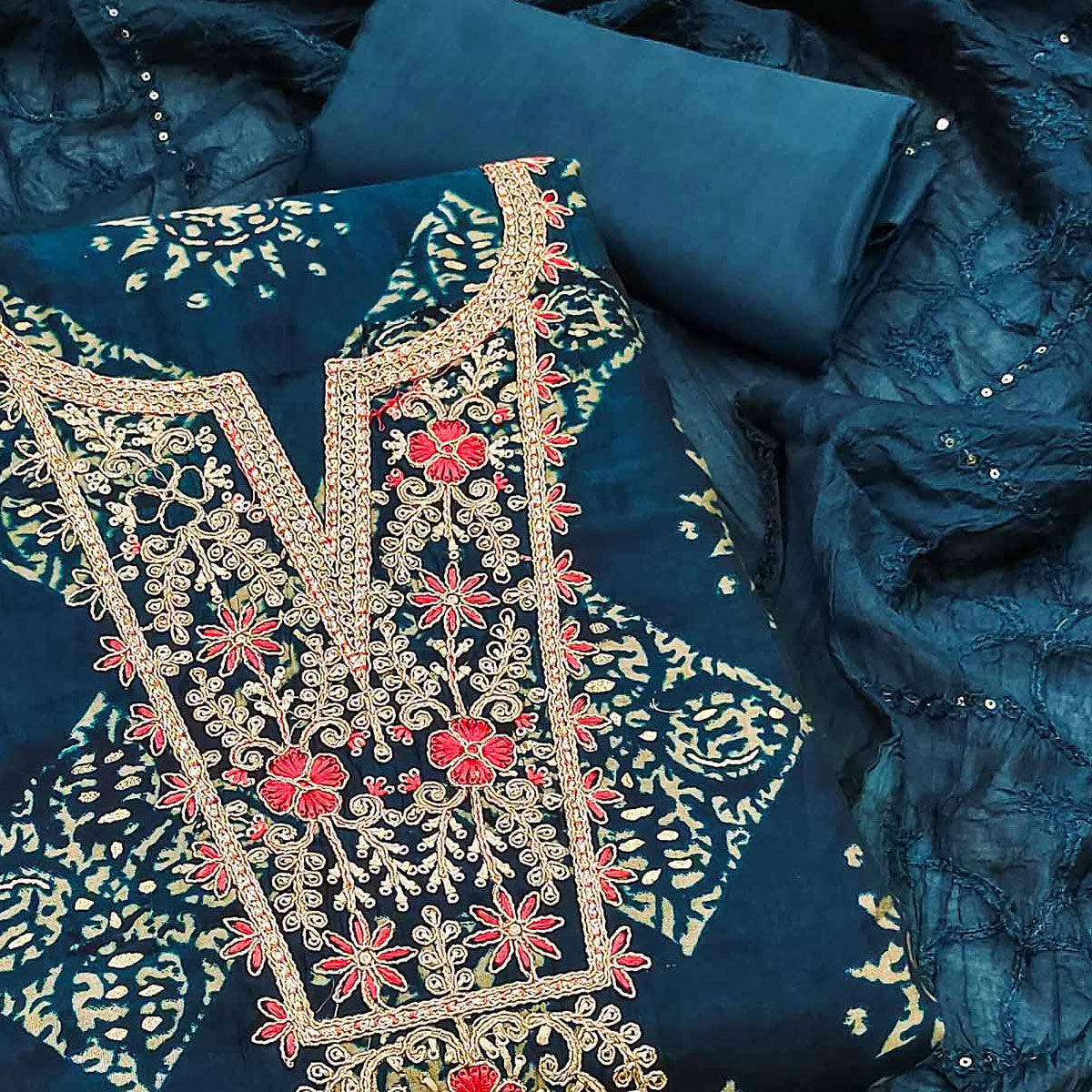 Peachmode Morpich Printed With Embroidery Cotton Silk Dress Material - view 2