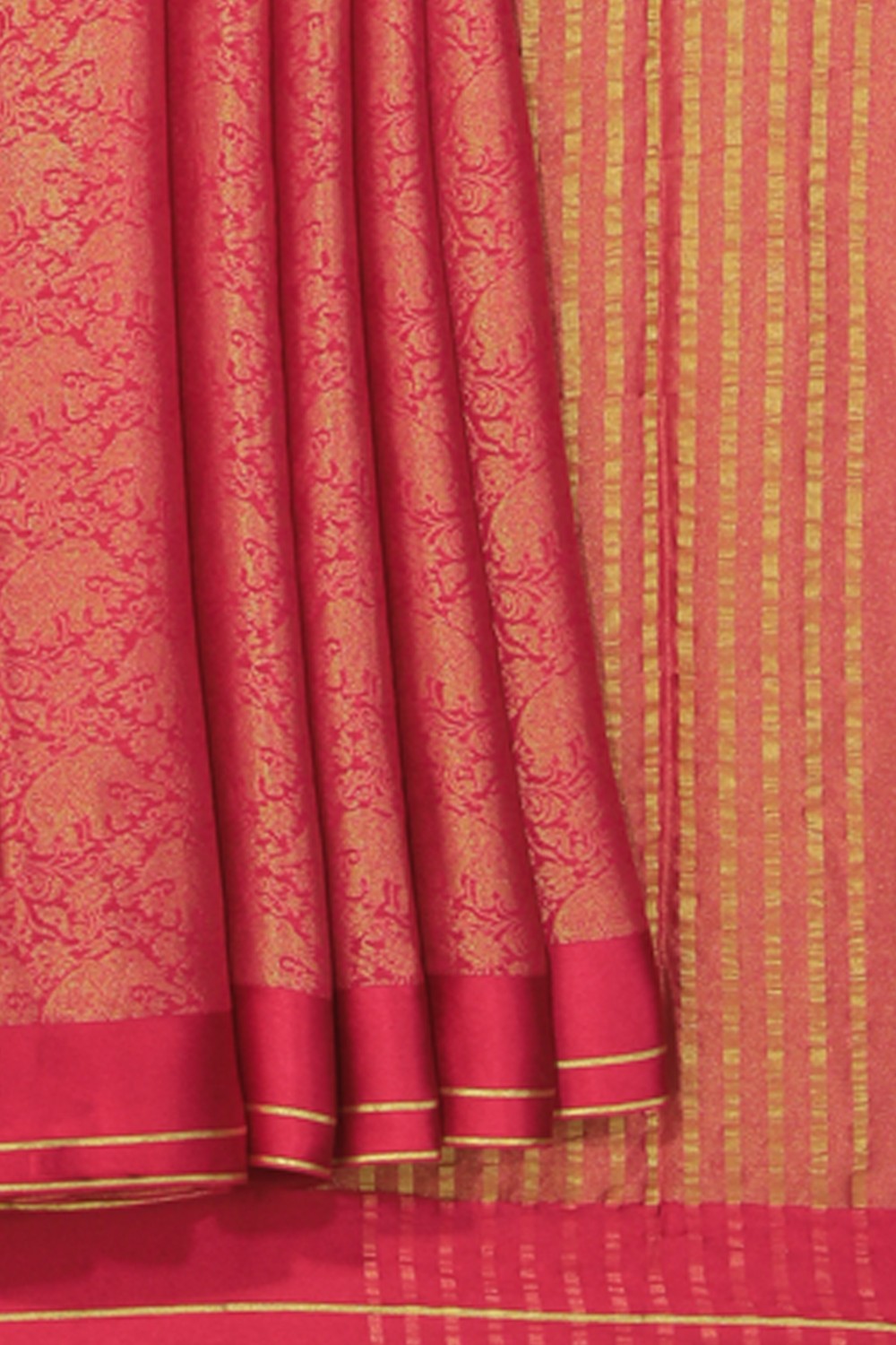 Kalanjali Crepe Silk Brocade Pink Saree – Women's