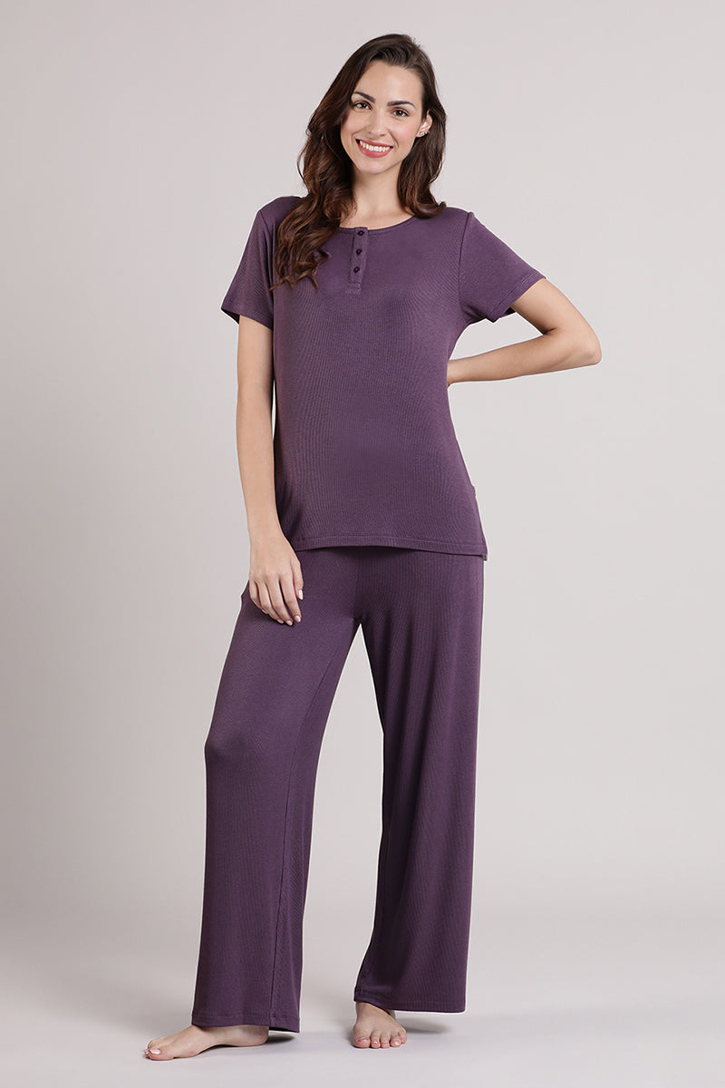 Amante Serene Dream Henley Neck Tee - Vintage Violet - view 4