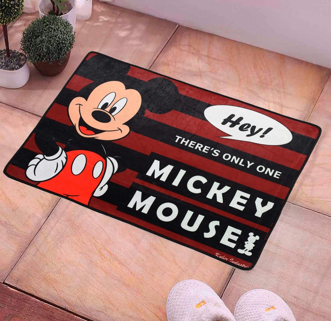 Kuber Industries Disney Mickey Mouse Cars 2 Pieces Anti-Slip Door Mat 23"x15" (Maroon & Brown) - CTKTC46066 - view 5