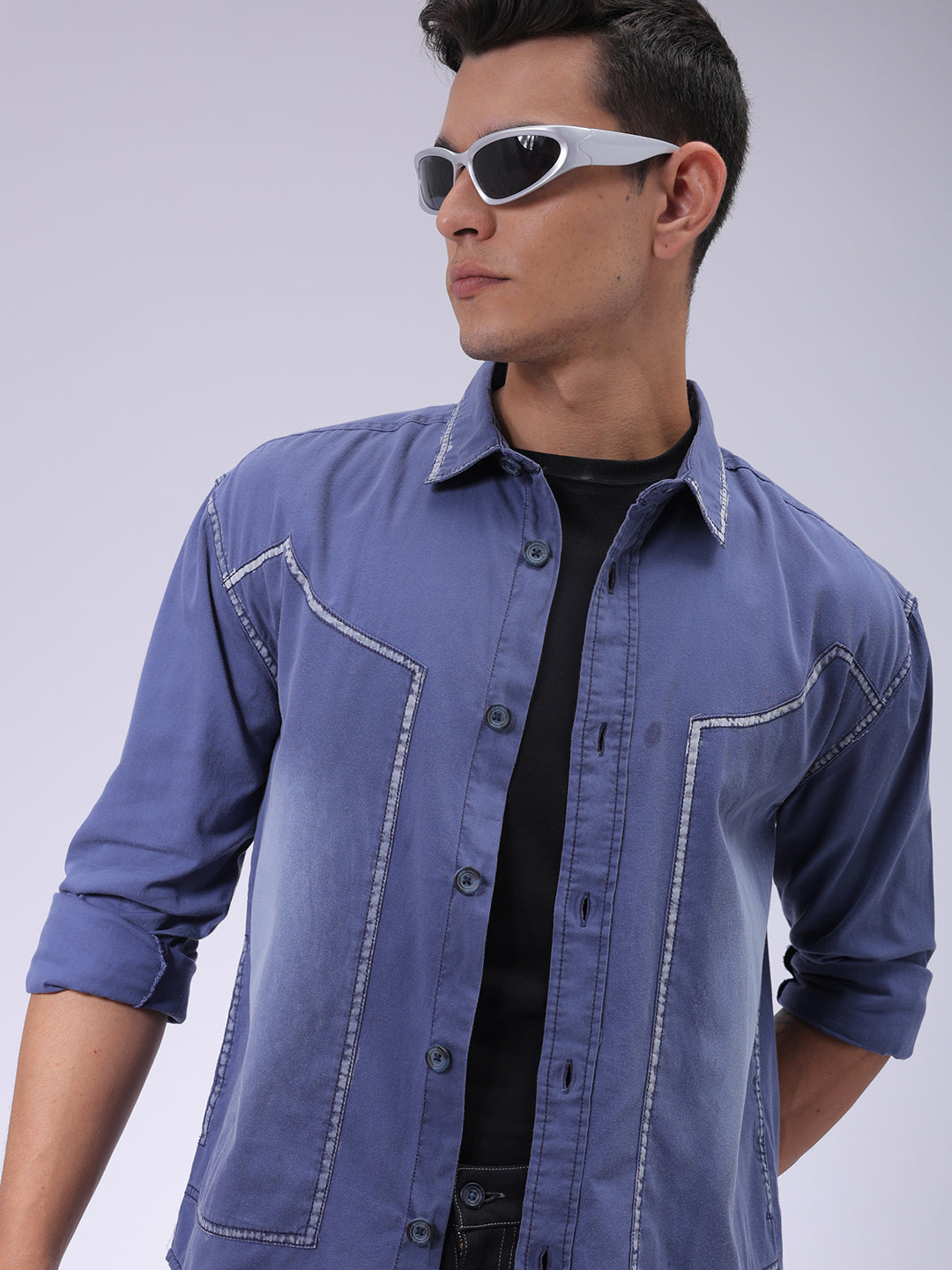 The Indian Garage Co Men's Navy Blue Regular Fit Vintage Shirt