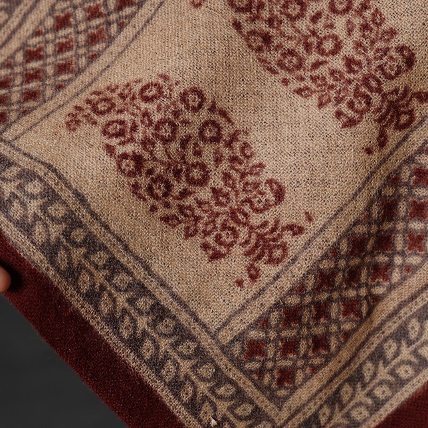 BAGH PRINTS BY MOHAMMED BILAL KHATRI Brown - Bagh Block Printed Natural Dyed Woolen Muffler (61 in) - view 3