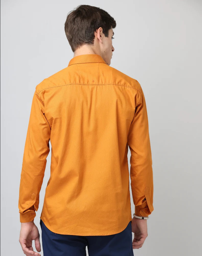 BlackTree Frankshop Classic Pure Cotton Mustard Color Blend Solid Shirts - view 5