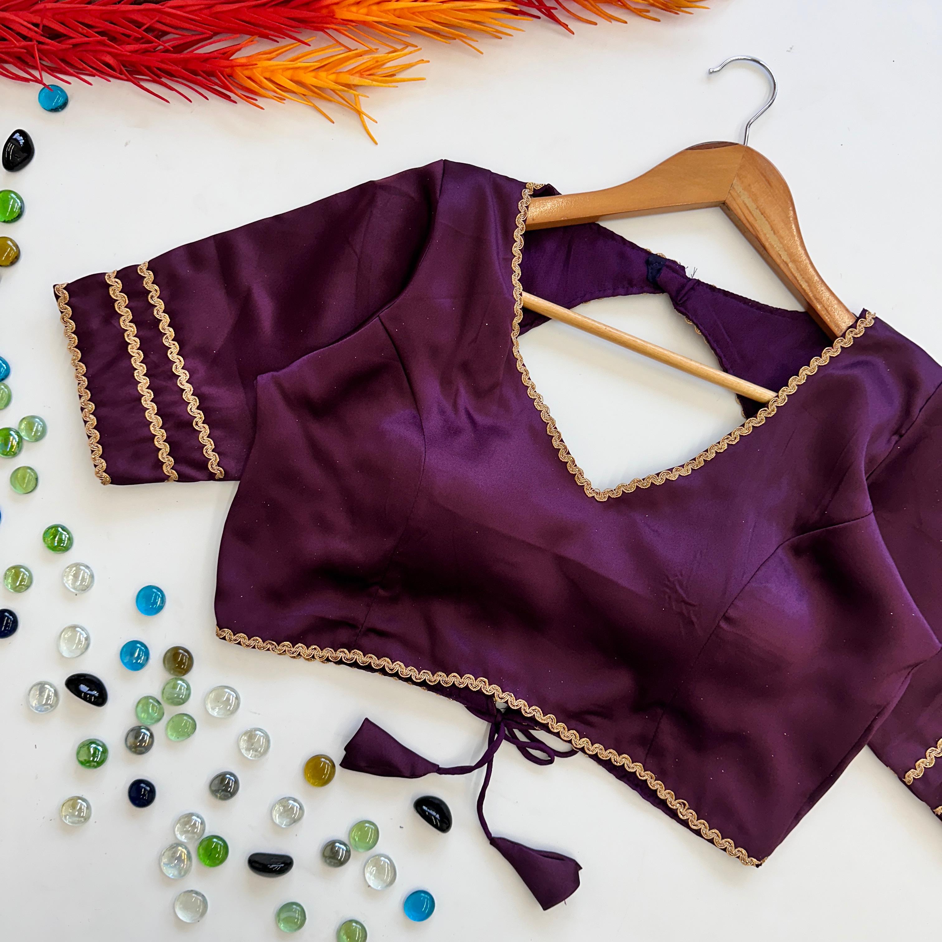 ClothsVilla Dark Purple Manali Silk Blouse with Beautiful Sequin Lace Work