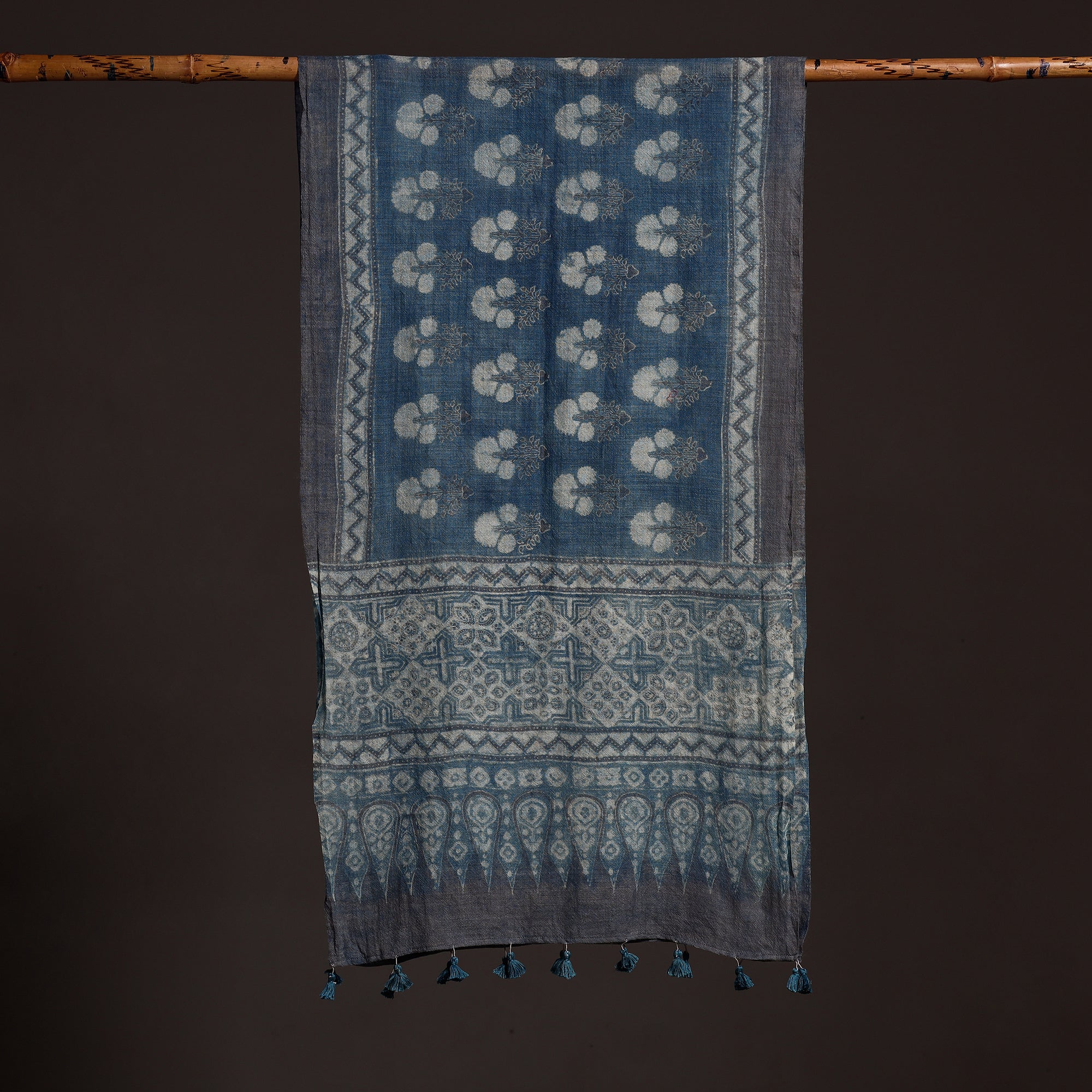 AJRAKH BY SUFIYAN ISMAIL KHATRI Blue - Ajrakh Hand Block Printed Pure Woolen Stole - view 2