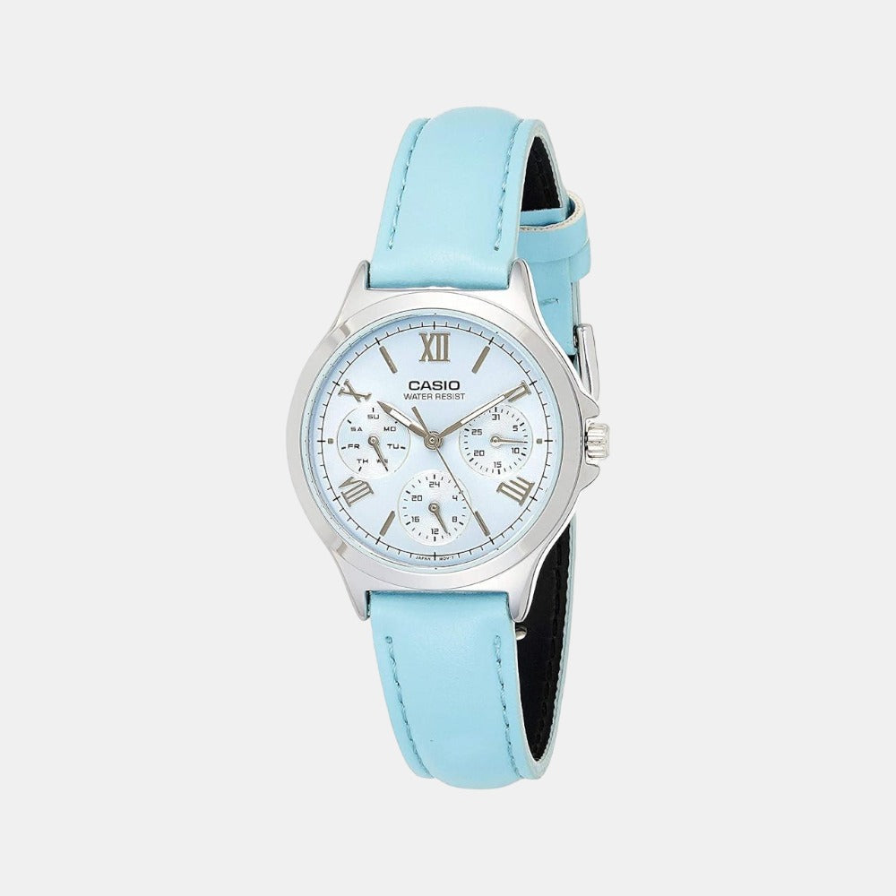Casio Enticer Women Quartz Blue Dial Chronograph Leather Watch A1701