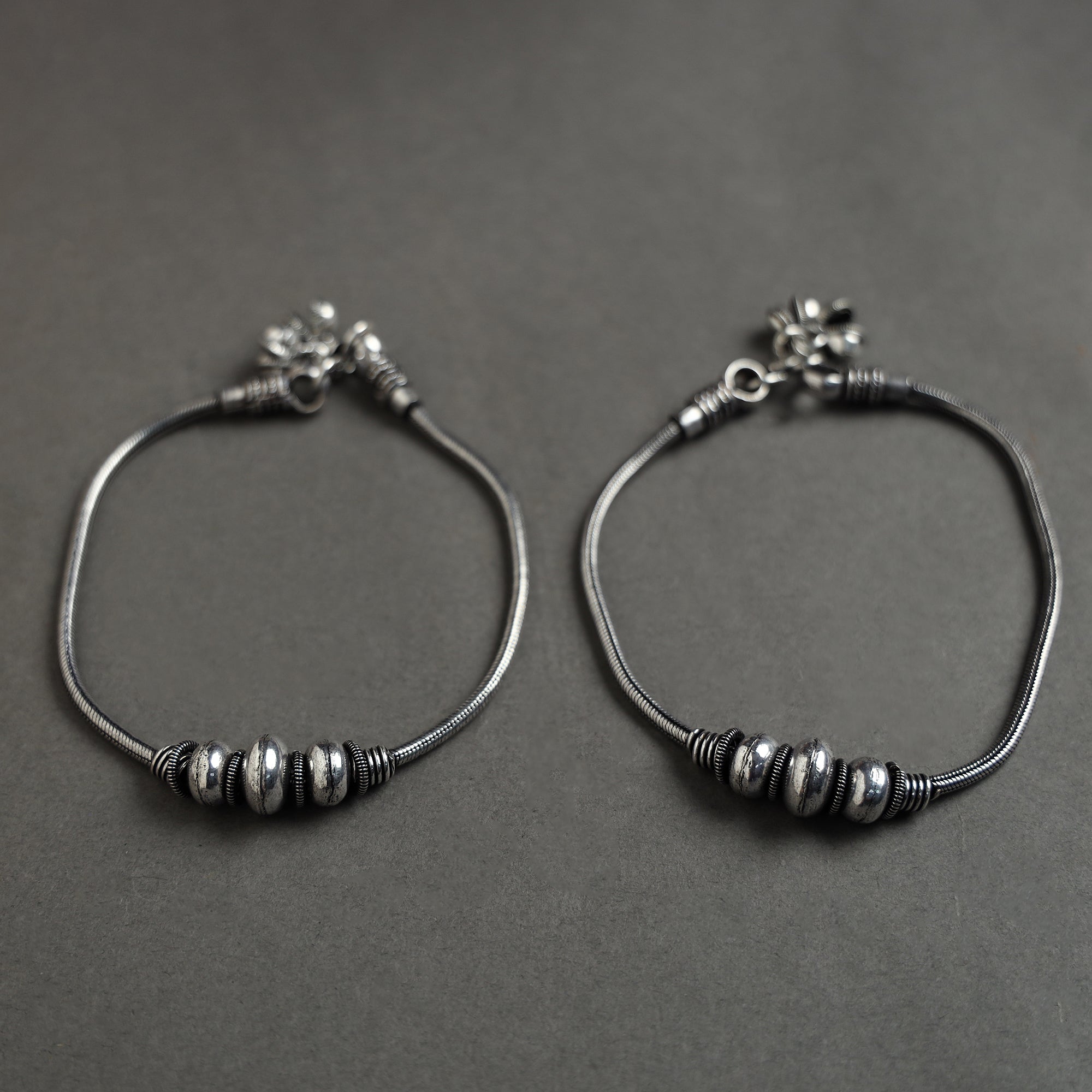 WHITE RIVER STORIES Antique Finish Oxidised White Metal Anklet Pair 15