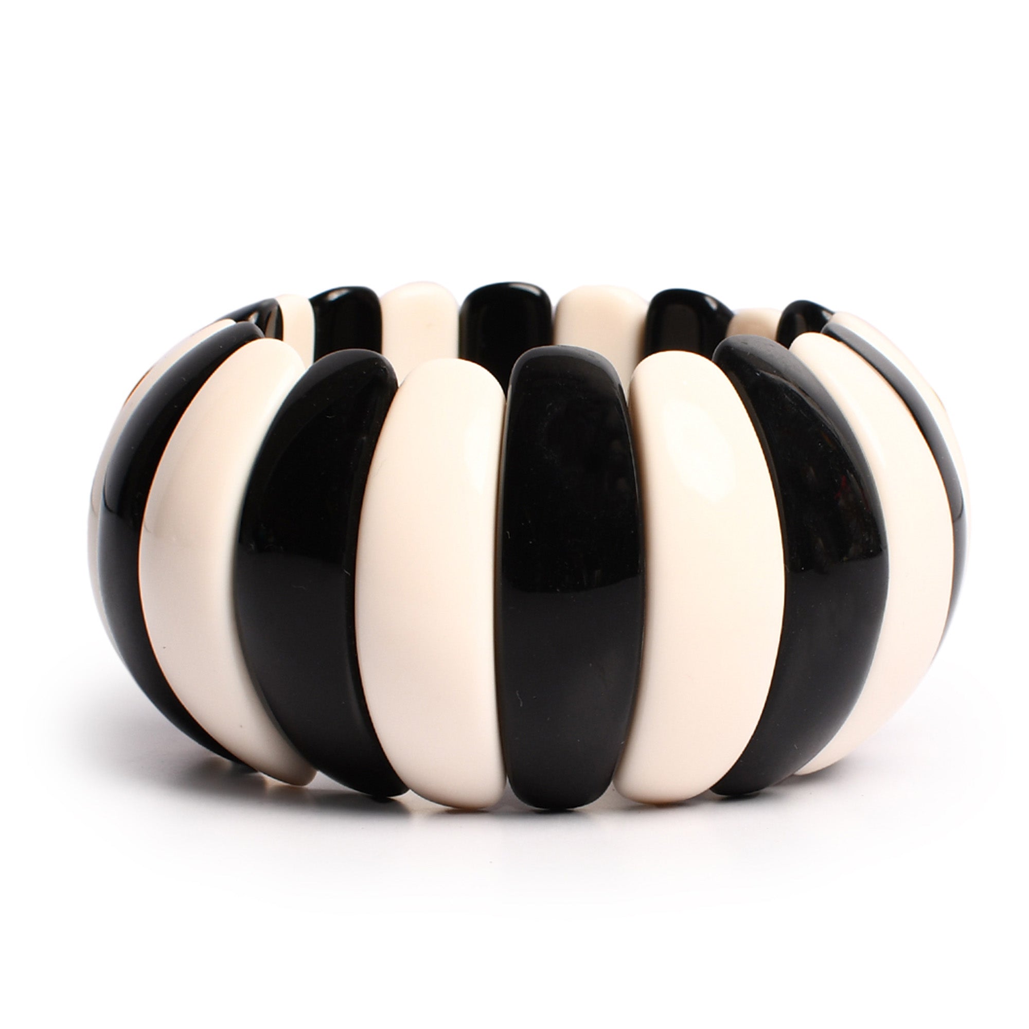 Black & White Beaded Stretchable Bracelet by Bamboo Tree Jewels - view 3