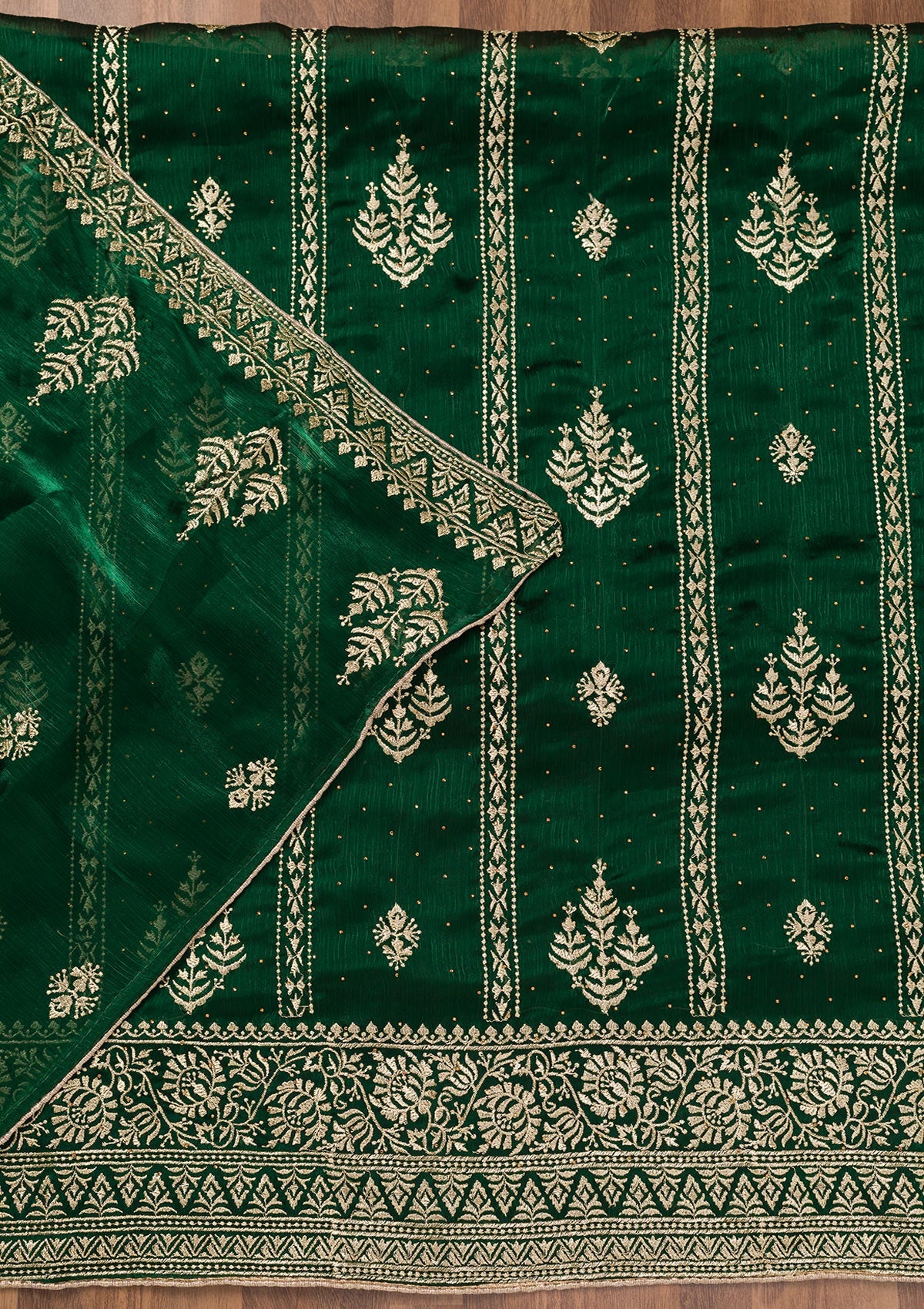 Koskii Bottle Green Zariwork Semi Crepe Unstitched Salwar Suit - view 3