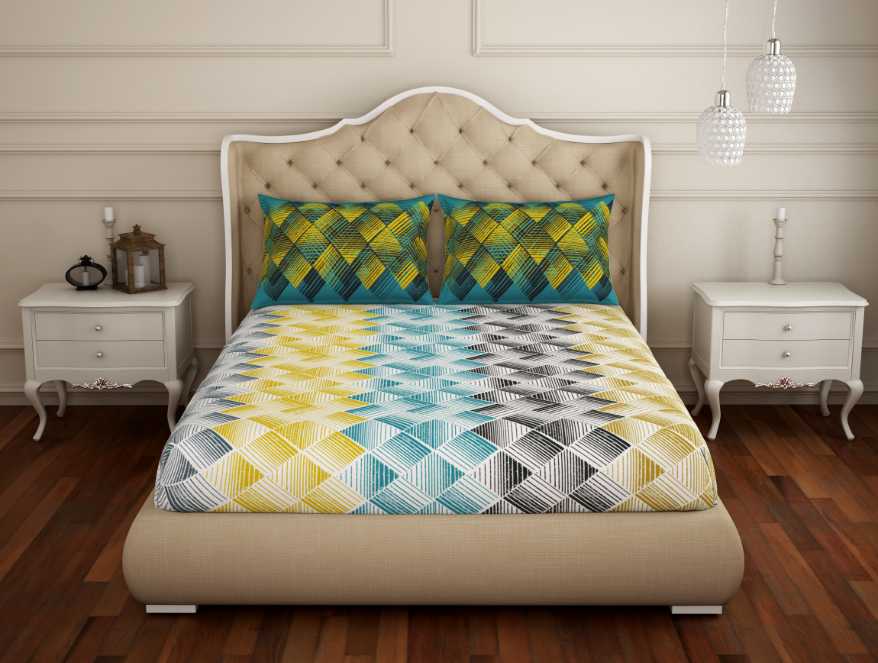 100 cotton – Spaces India Geometric Teal - Blue 100% Cotton Double Bedsheet - Atrium By Spaces