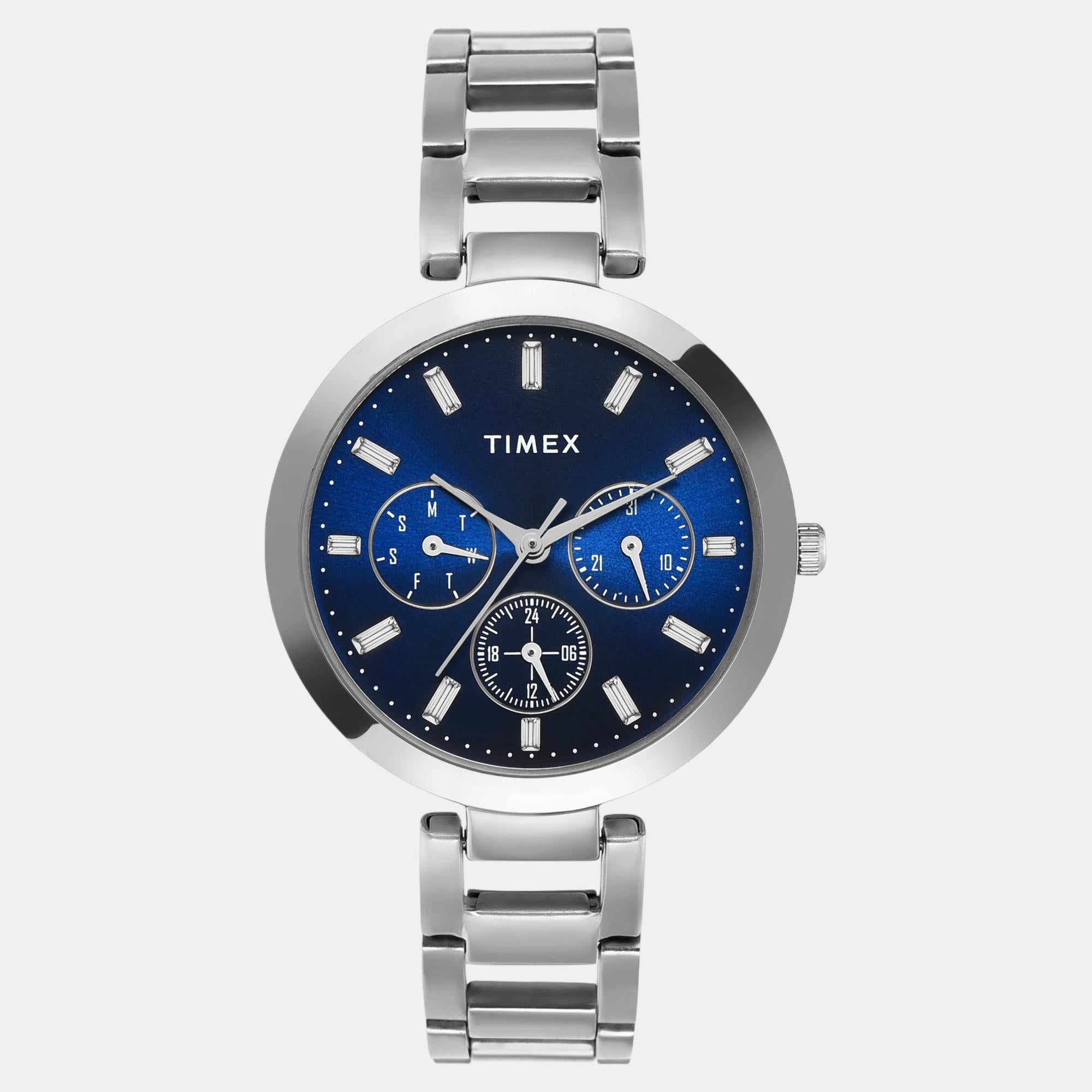 Timex Fashion Women Quartz Blue Dial Multi-Function Stainless Steel Watch TW000X247