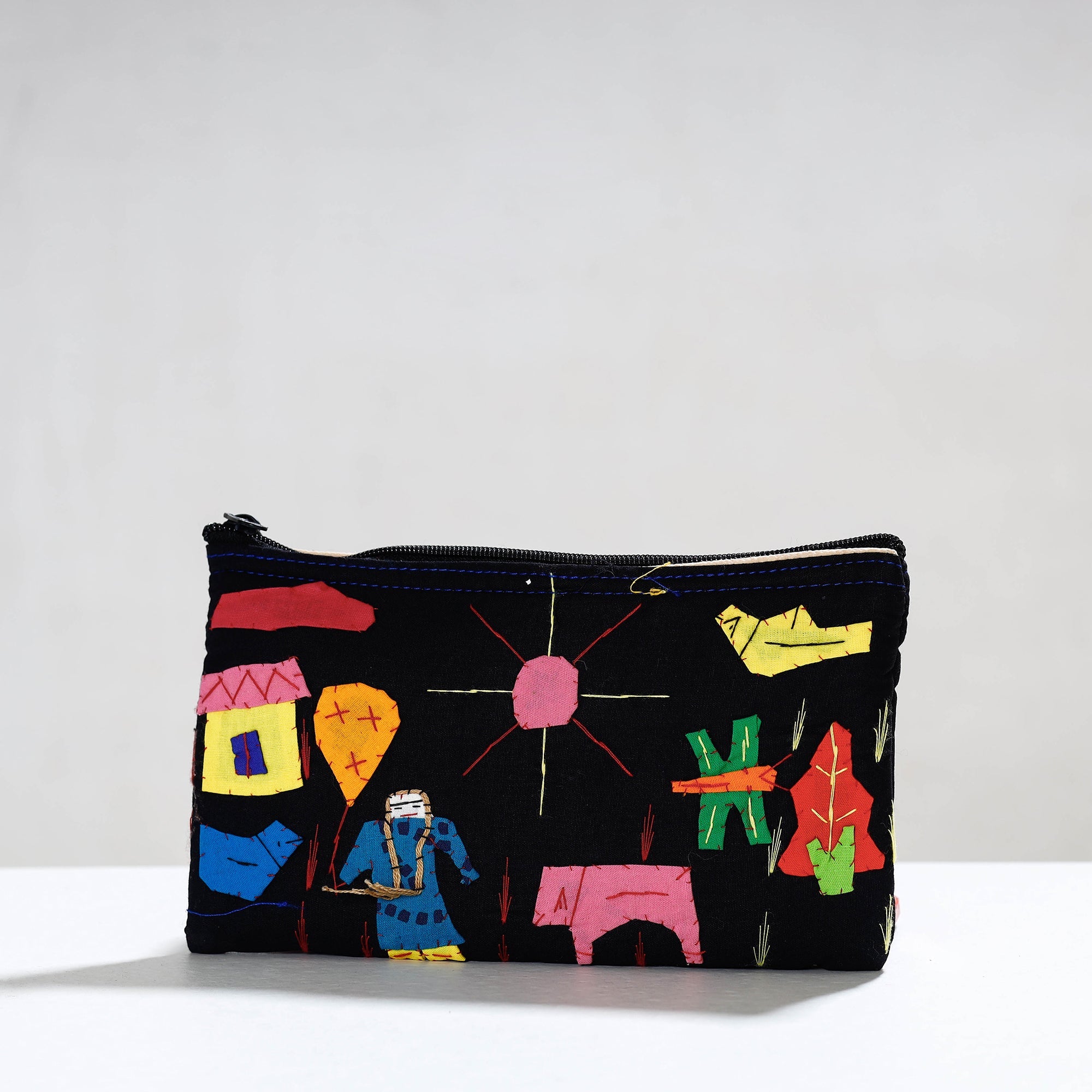 ASHOKA ASSEMBLE - CELEBRATING CRAFTS OF ODISHA Black - Pipli Applique Work Cotton Cosmetic Pouch