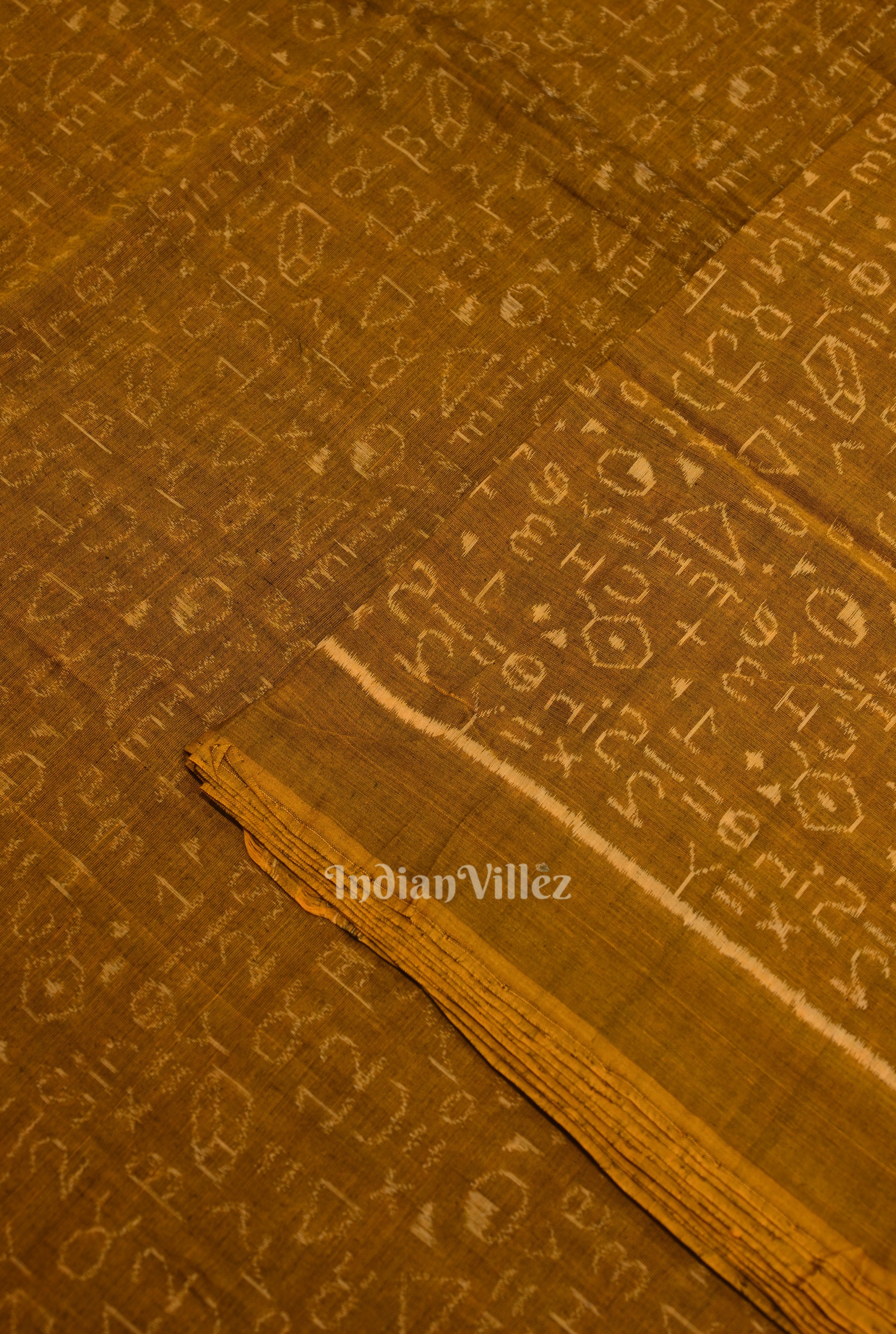 IndianVillèz Rust Yellow Chemical Formula Theme Sambalpuri Ikat Cotton Fabric - view 2
