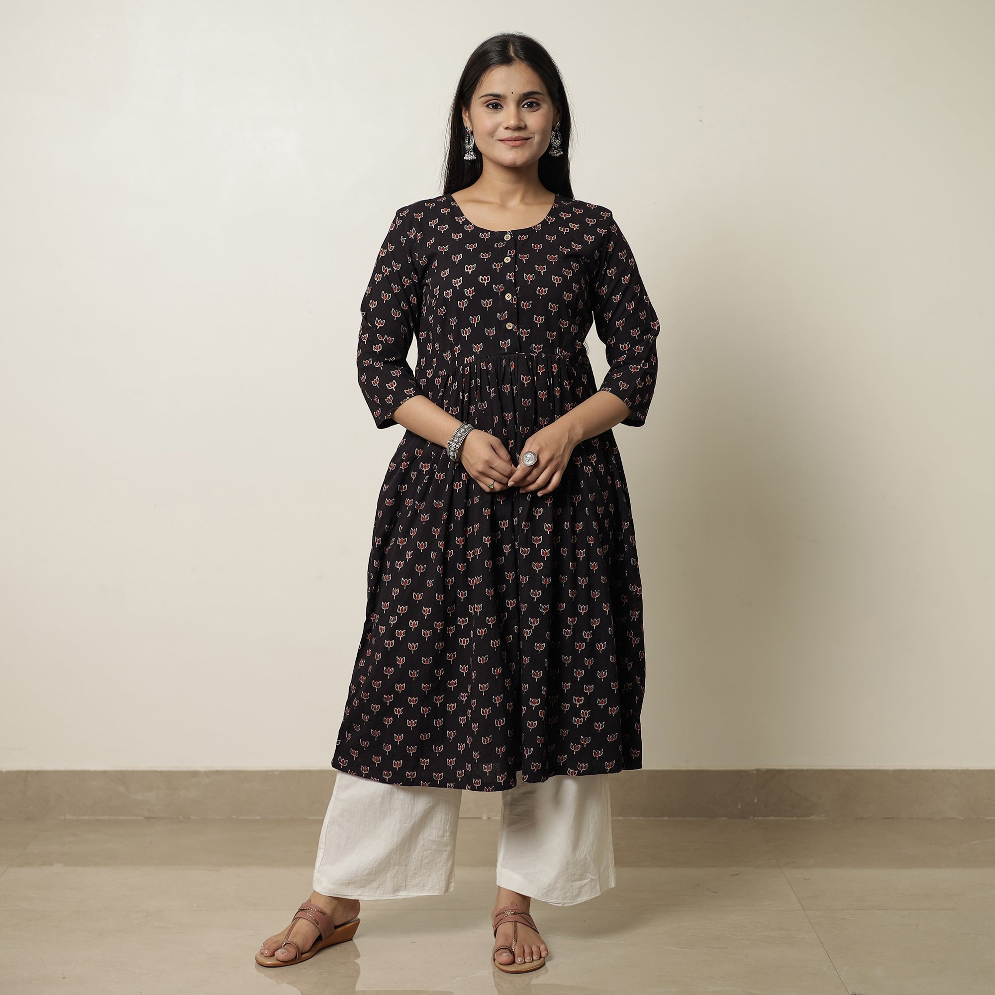 ITOKRI CASUALS Black - Ajrakh Block Printed Cotton Flared Kurta 03 - view 2