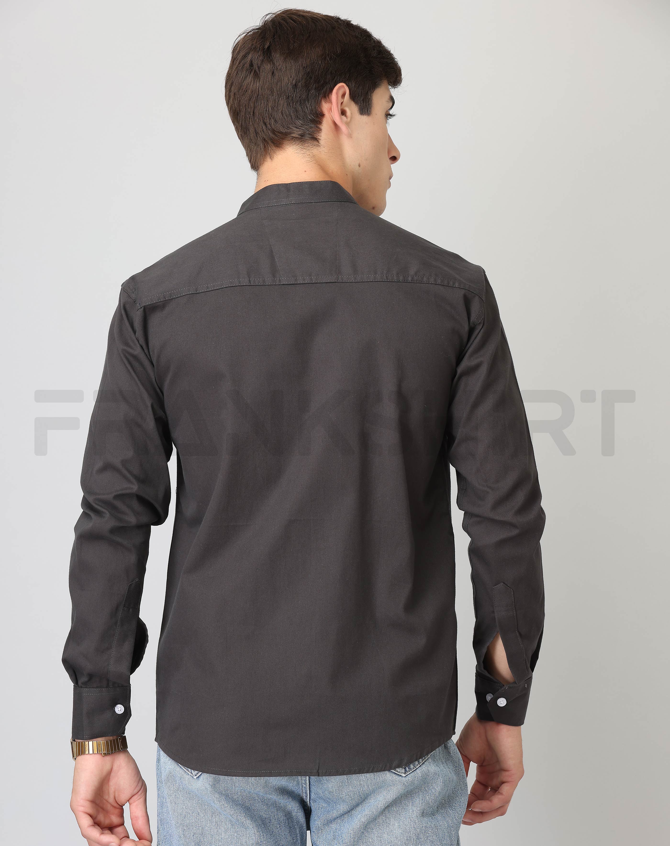 BlackTree Frankshirt Chinese Collar Black Solid Tailored Fit Cotton Casual Shirt for Man - view 4