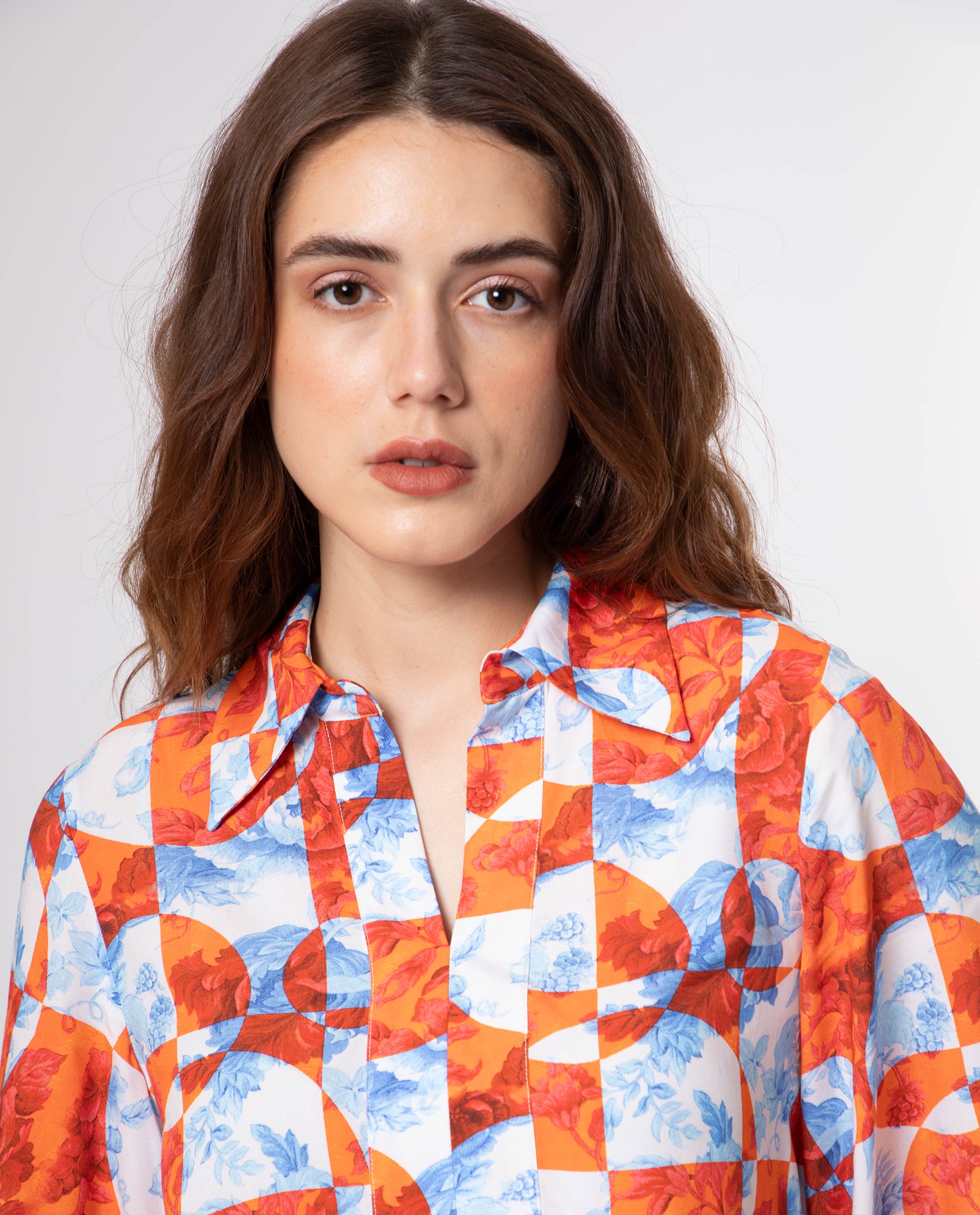 Rareism Women Crawford Orange Viscose Fabric 3/4Th Sleeves Shirt Collar Flared Sleeve Regular Fit Floral Print Top - view 2
