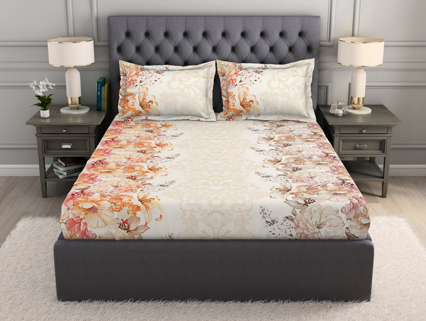 Spaces India Floral Cream 100% Cotton King Size Bedsheet Organic Cotton - By Spaces