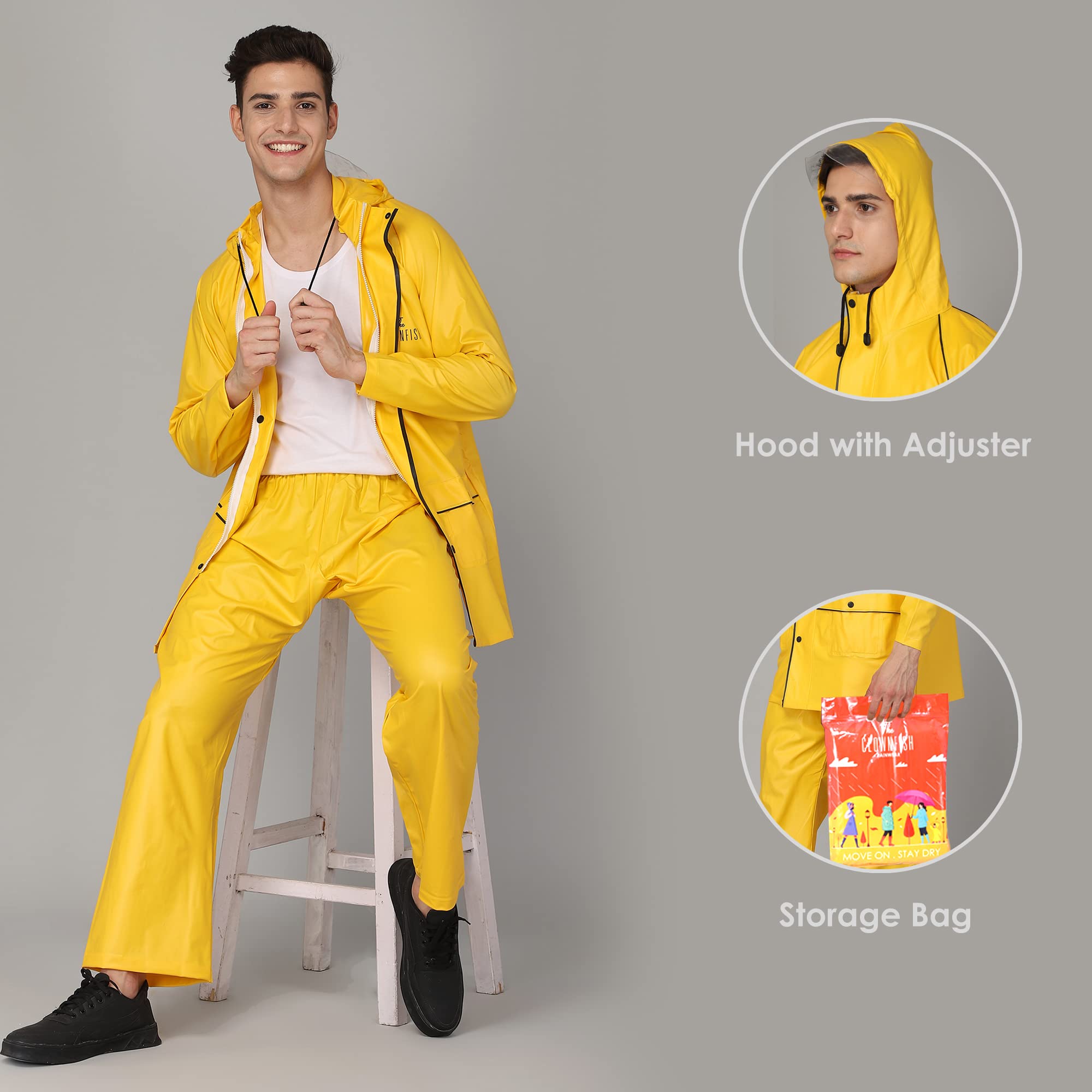 THE CLOWNFISH Rain Coat for Men Waterproof for Bike Raincoat for Men with Hood PVC Material. Set of Top and Bottom. Azure Series (Bright Turquoise, XX - view 3