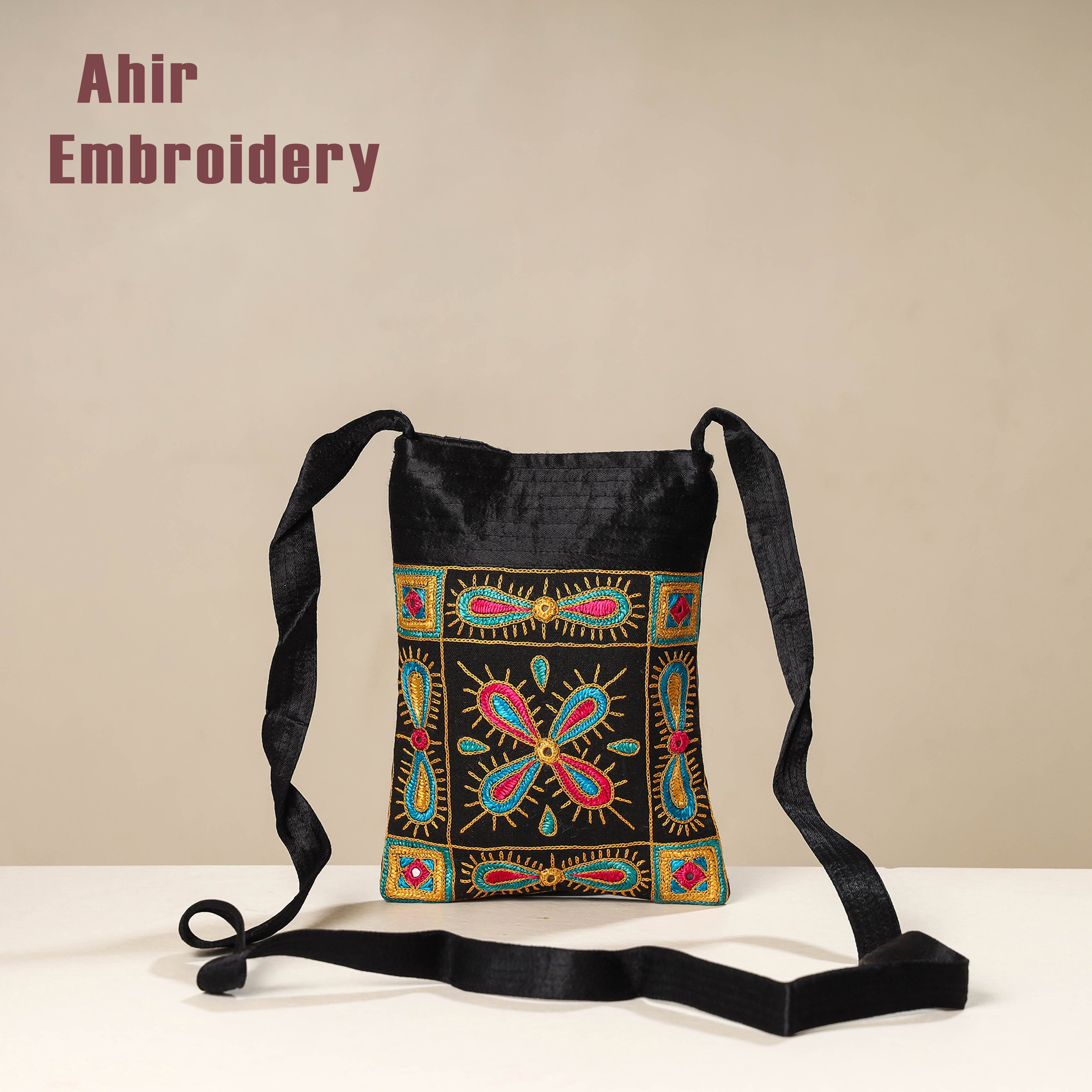WAMA BY SMITA JAIN Black - Kutch Ahir Embroidery Mashru Silk Sling Bag