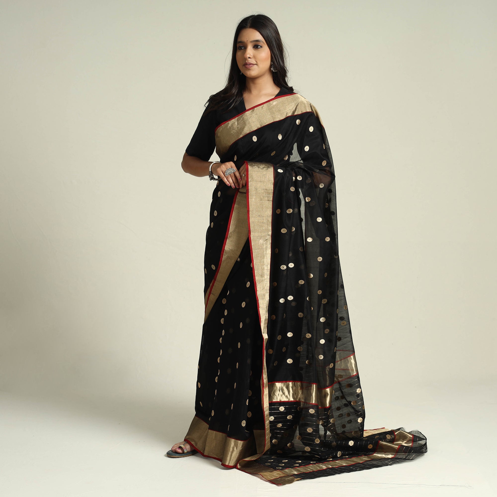 CHANDERI BY RAUPH KHAN Black - Traditional Chanderi Silk Handloom Zari Work Saree by Rauph Khan - view 2